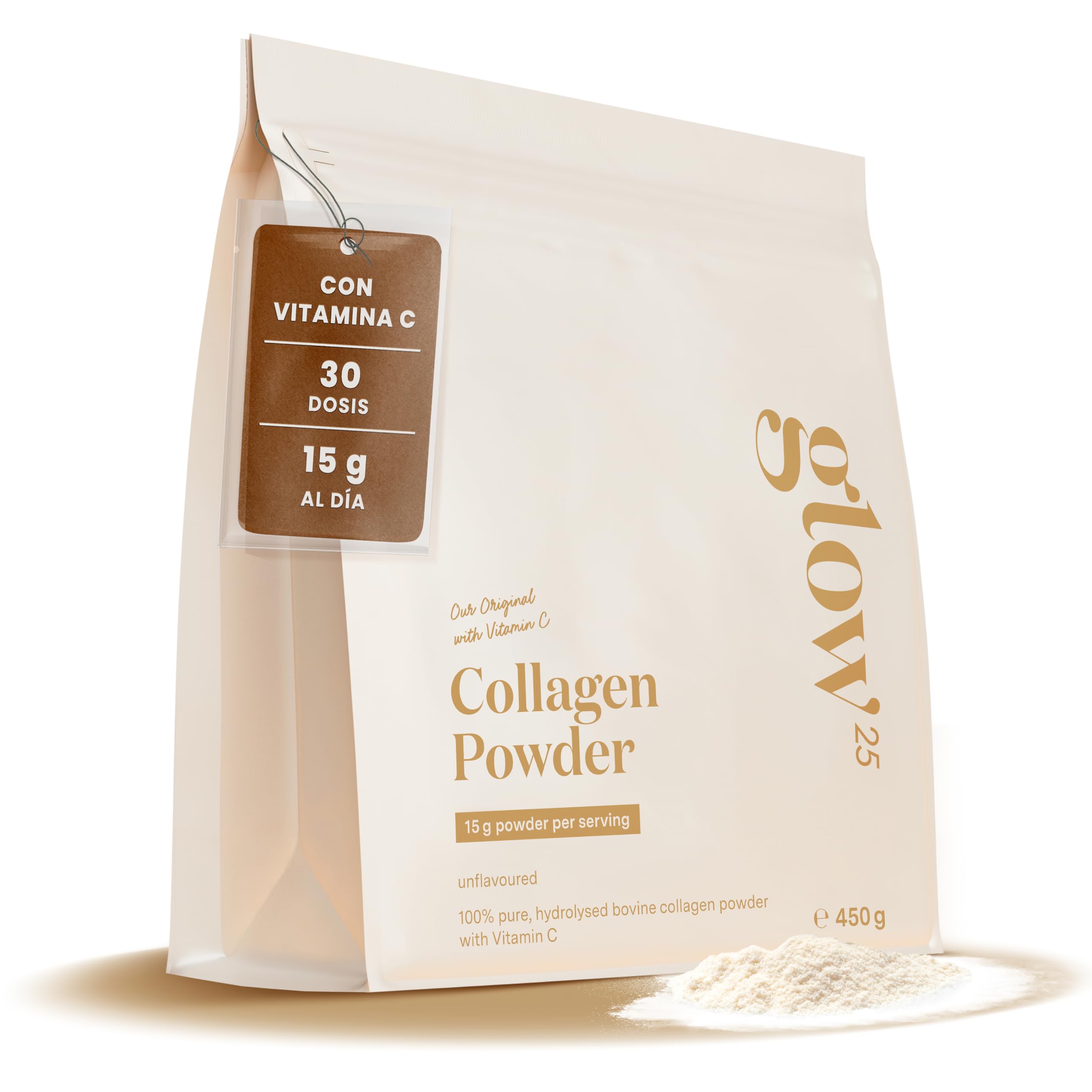 Glow25® Collagen Pulver Colágeno Hidrolizado 450g | Nuestro Original, Con Vitami