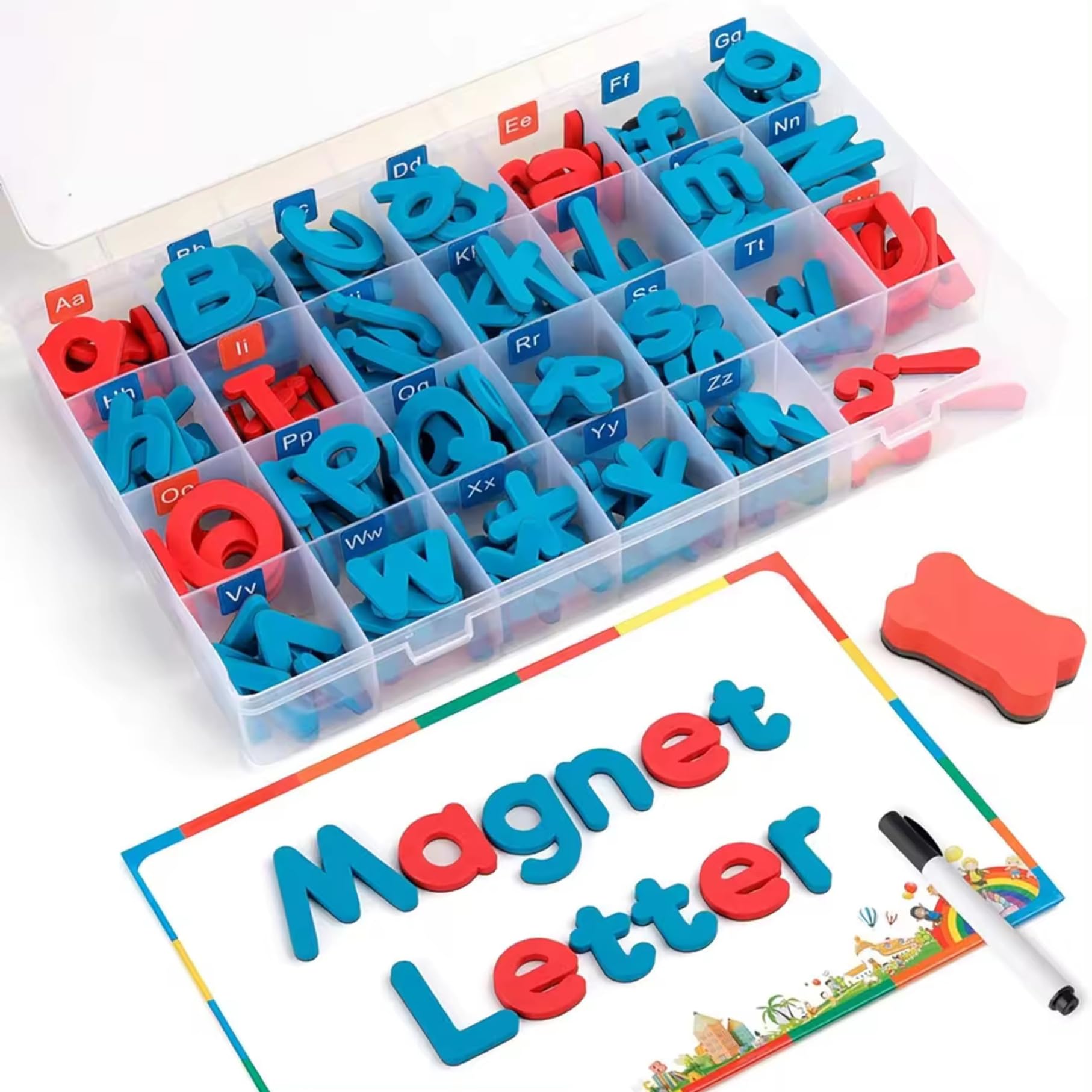 Set di Lettere dell'alfabeto magnetiche Lettere magnetiche Soft-Touch con vocali Rosse e consonanti Blu, 208 Pezzi