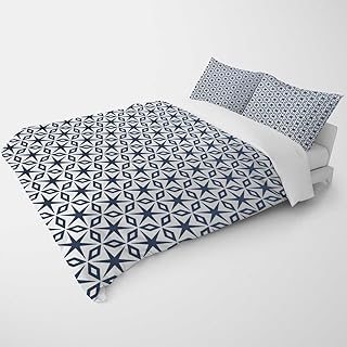YANFENQI Twin Size Super Soft Duvet Covers Dark Blue Geometry Lattice Line Modern Camping Themed Bedding for Kids Teens Adults (Twin,68