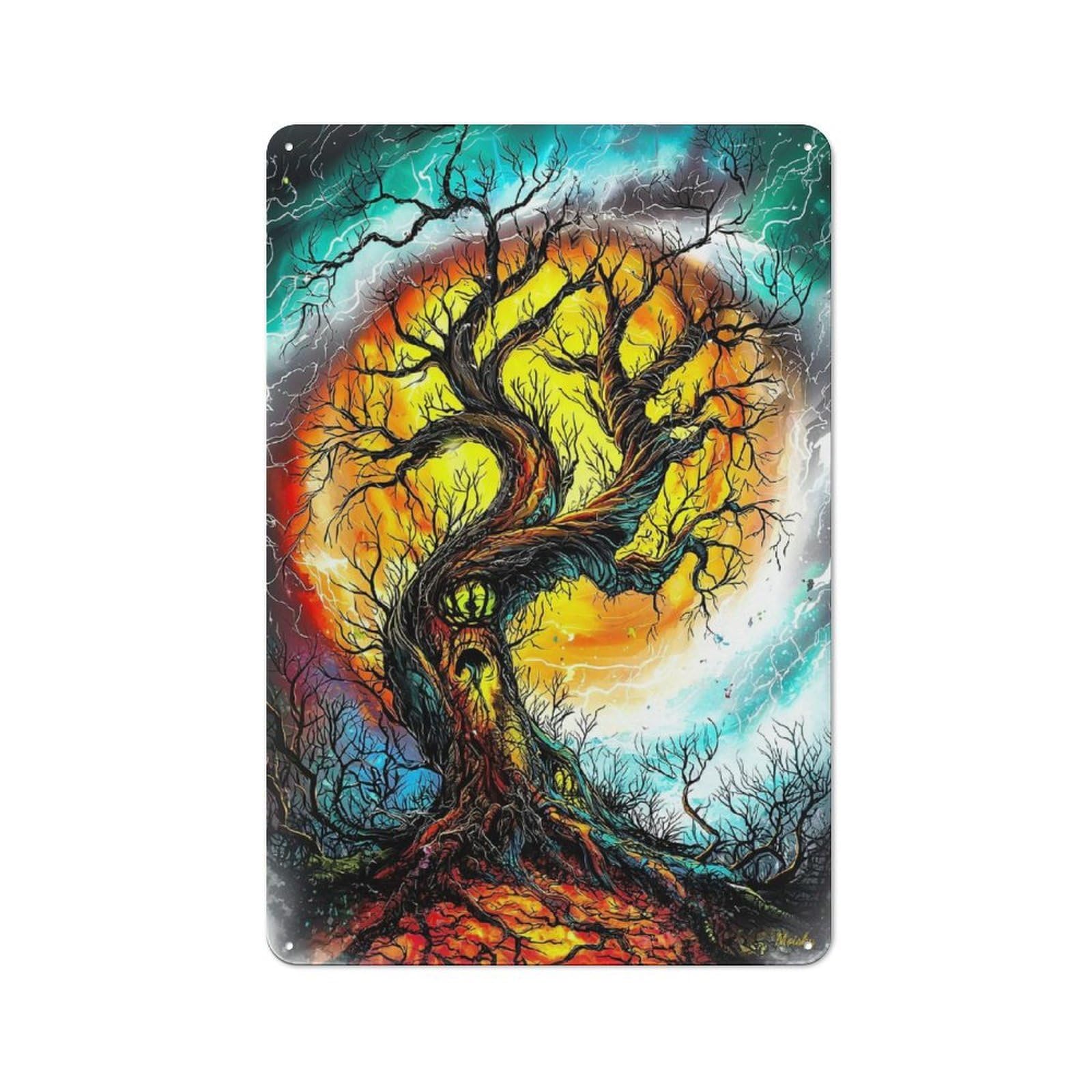 Classic Twisted Enchanted Tree Gothic Fantasy Art Metal Wall Sign 30x20cm, Pub Wall Decor for Diner, Restaurant, Shed Or Kitchen