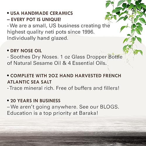 Miniatura 3 de Baraka Kit de cuidado ayurvédico sinusal, olla Neti de cerámica (púrpura), perfecto para alivio sinusal. (1 onza) aceites esenciales de alta calidad