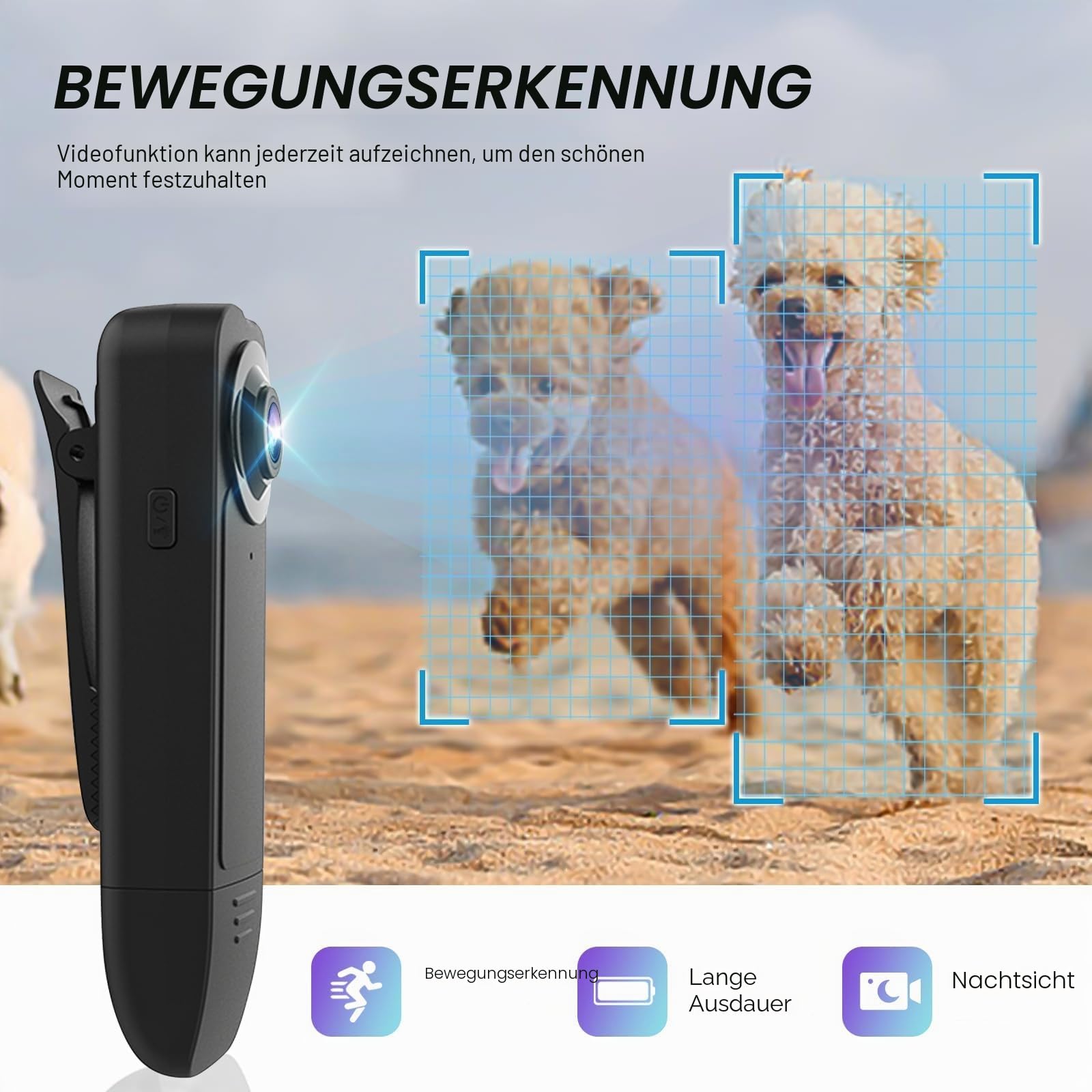 Kaysunlink 1080P Körperkamera mit 64GB-Karte, Body Cam mit Audio und Videoaufzeichnung, Nachtsicht POV Camera, Tragbare Taschenkamera für Vlogging, Reisen, Sicherheit und Arbeit, Schwarz