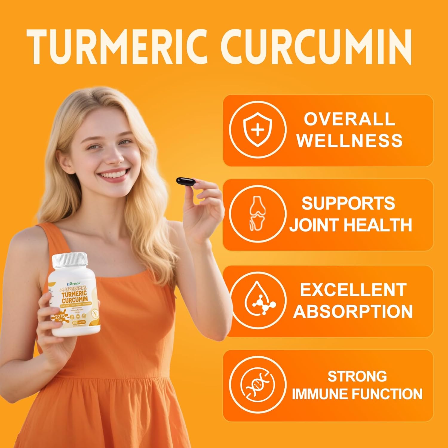 Turmeric Supplement 2275mg, 95% Curcumin, Liposomal Curcumin for Best Absorption, Curcumin Supplement for Joint Support, Bottled in USA - 60 Softgels - Image 5