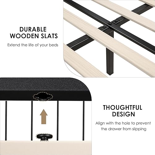 Miniatura 31 de Keyluv Moderna base de cama tapizada con 4 cajones de almacenamiento, plataforma de piel sintética con cabecera capitoné con botones, soporte de