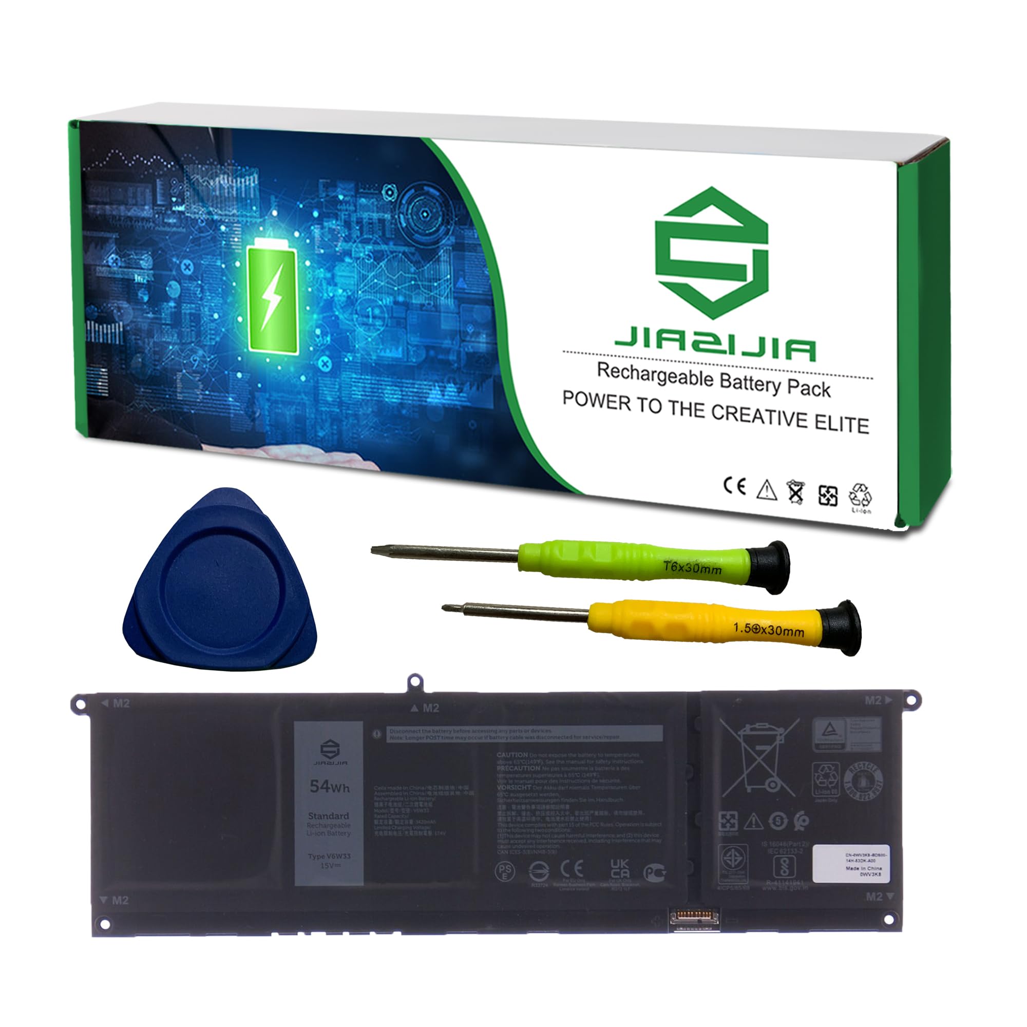 JIAZIJIA V6W33 Laptop Battery Replacement for Dell Inspiron 3510 3511 3515 5510 5515 5518 5310 5410 5415 5418 Series Notebook 0WV3K8 WV3K8 Black 15V 54Wh 3420mAh