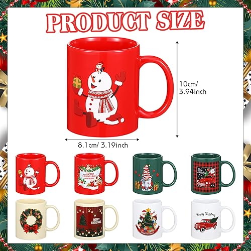 Miniatura 2 de Juego de 8 tazas de Navidad de 12 onzas, tazas de café de Navidad con asa, tazas de cerámica de Navidad a juego para el hogar, escuela, oficina,