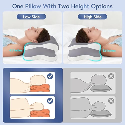 Miniatura 2 de Ergonomic Cervical Neck Pillow for Neck Pain Relief, Dual-Height Adjustable Contour Memory Foam Pillow for Sleep, Cooling Pillow for Side, Back &