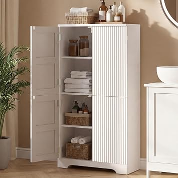 ChooChoo Bathroom Floor Cabinet with 4 Doors and Adjustable Shelves