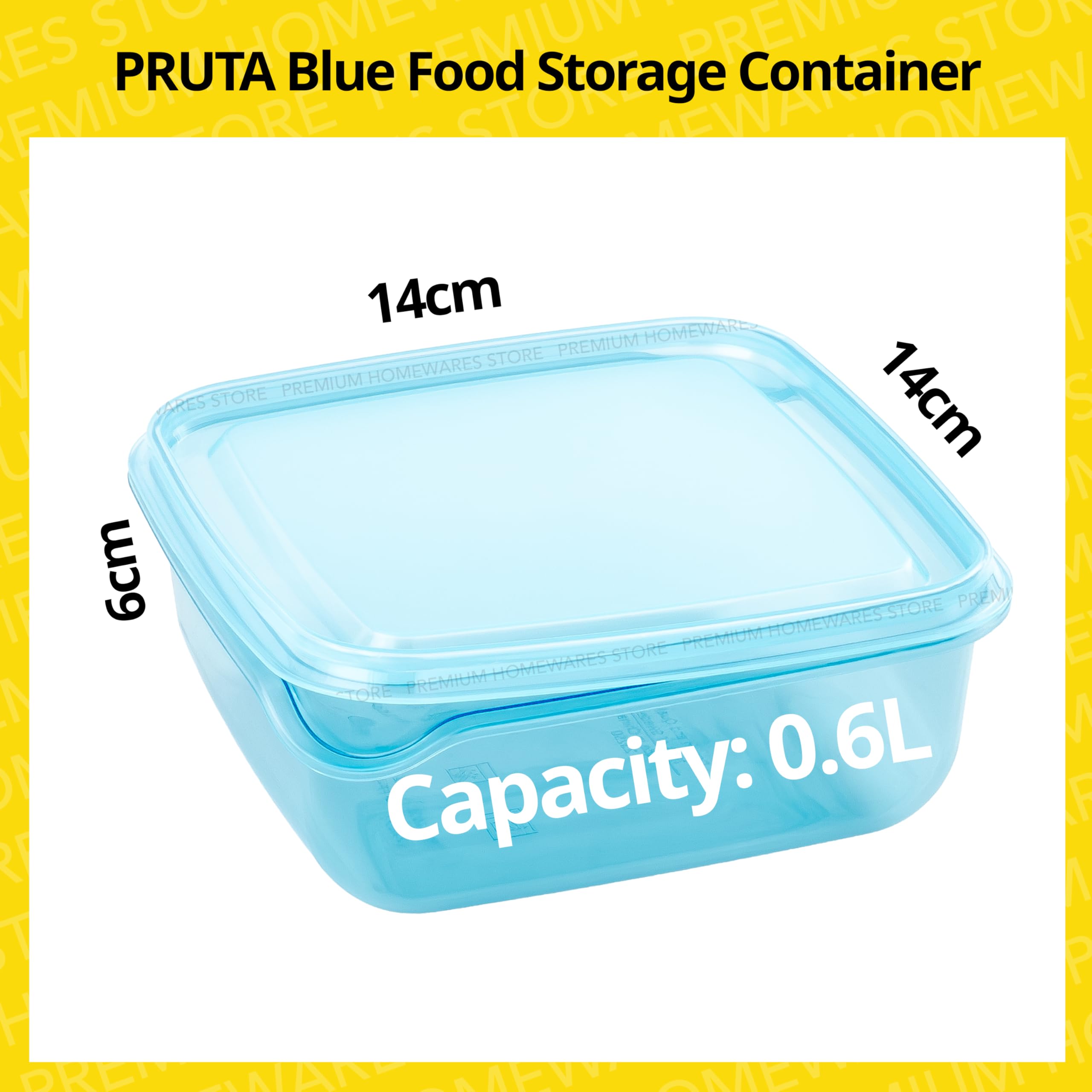 12 x PRUTA 0,6L Kunststoff Meal Prep Kleine Portion Frischhaltedosen mit Deckel, 14 x 14 x 6 cm, Transparent Blau, Gefriergeeignet, Spülmaschinenfest, Stapelbar