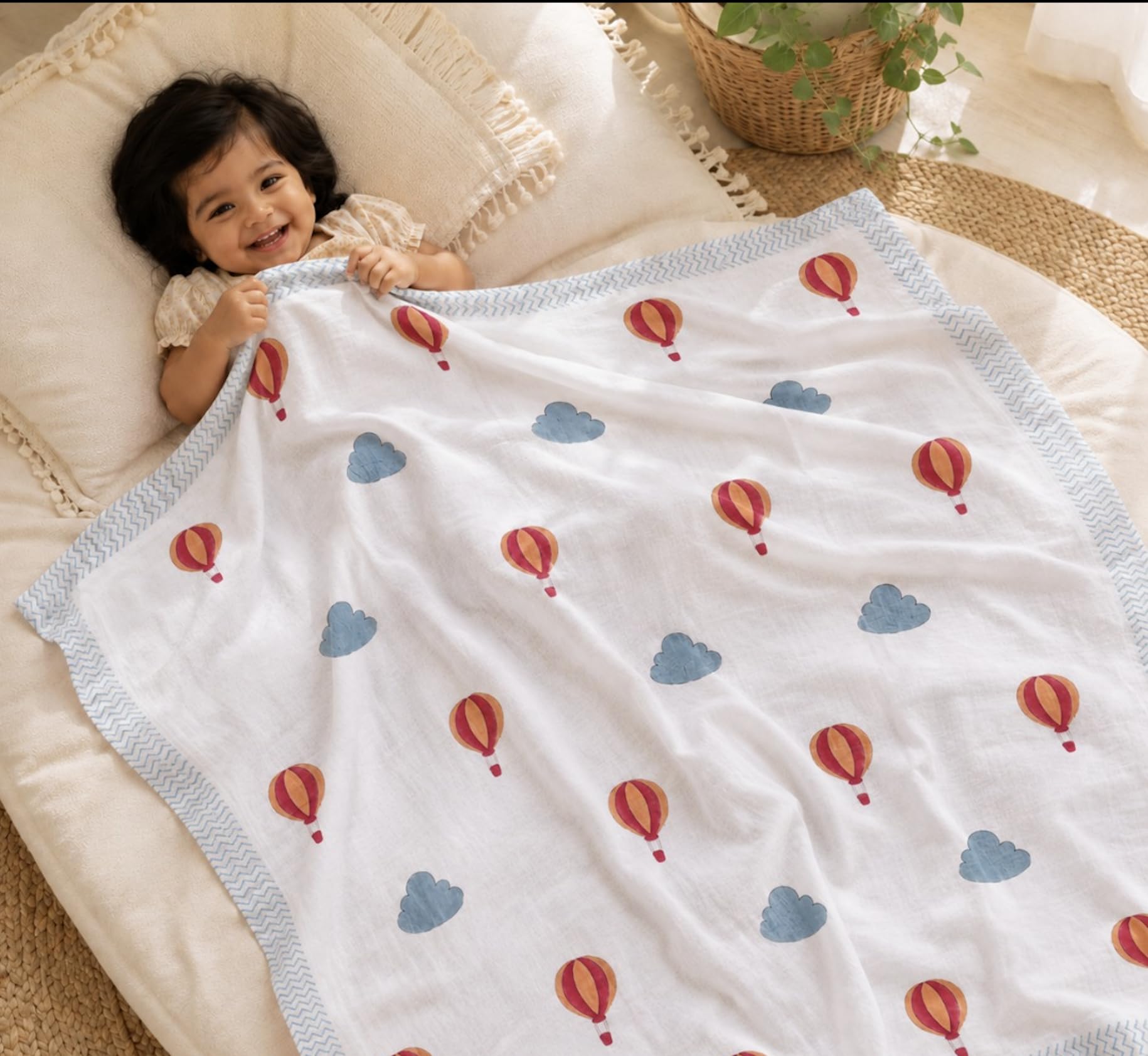 DIVYAM 100% Cotton Kids Dohar Blanket | Jaipur Hand Block Printed Reversible Baby Dohar | Premium Soft Muslin Style Summer AC Blanket 40 x 60 Inch | All Season Lightweight Quilt-image-20