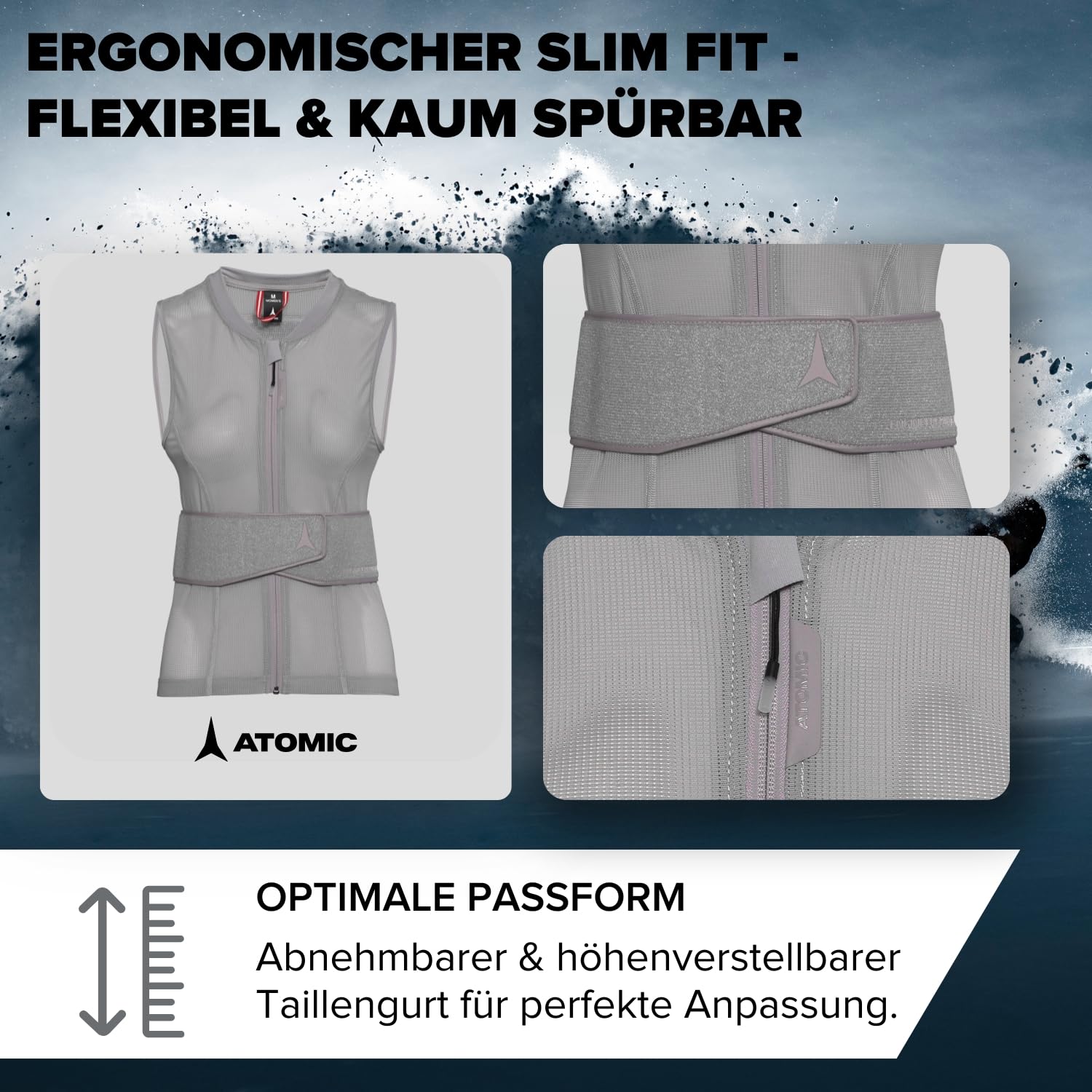 ATOMIC Live Shield Amid Lite Vest W - Damen-Protektorenweste mit AMID-Technologie für maximalen Schutz - Ergonomischer Rückenprotektor aus atmungsaktivem Mesh - Ski-Schutzweste