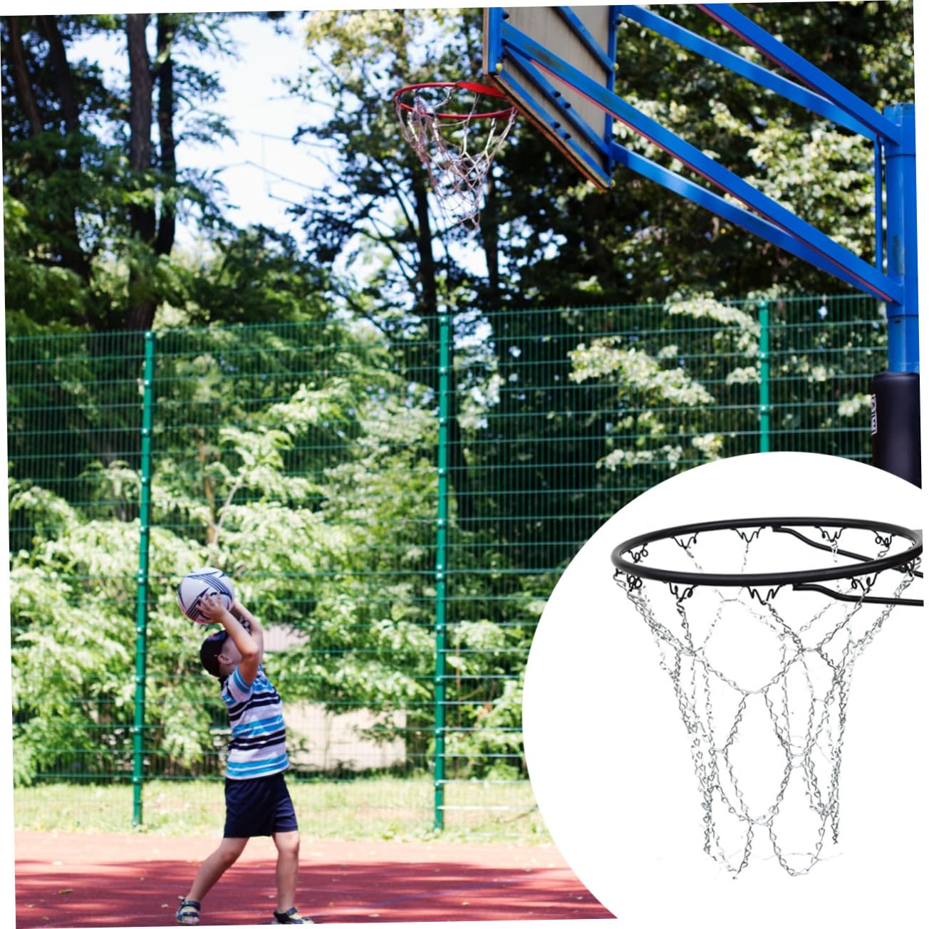 Yardwe Basketballnetz Aus Rostfreiem Stahlkette Kettennetz Für Standard Basketballkörbe Wetterfest Langlebig Für Indoor Und Outdoor