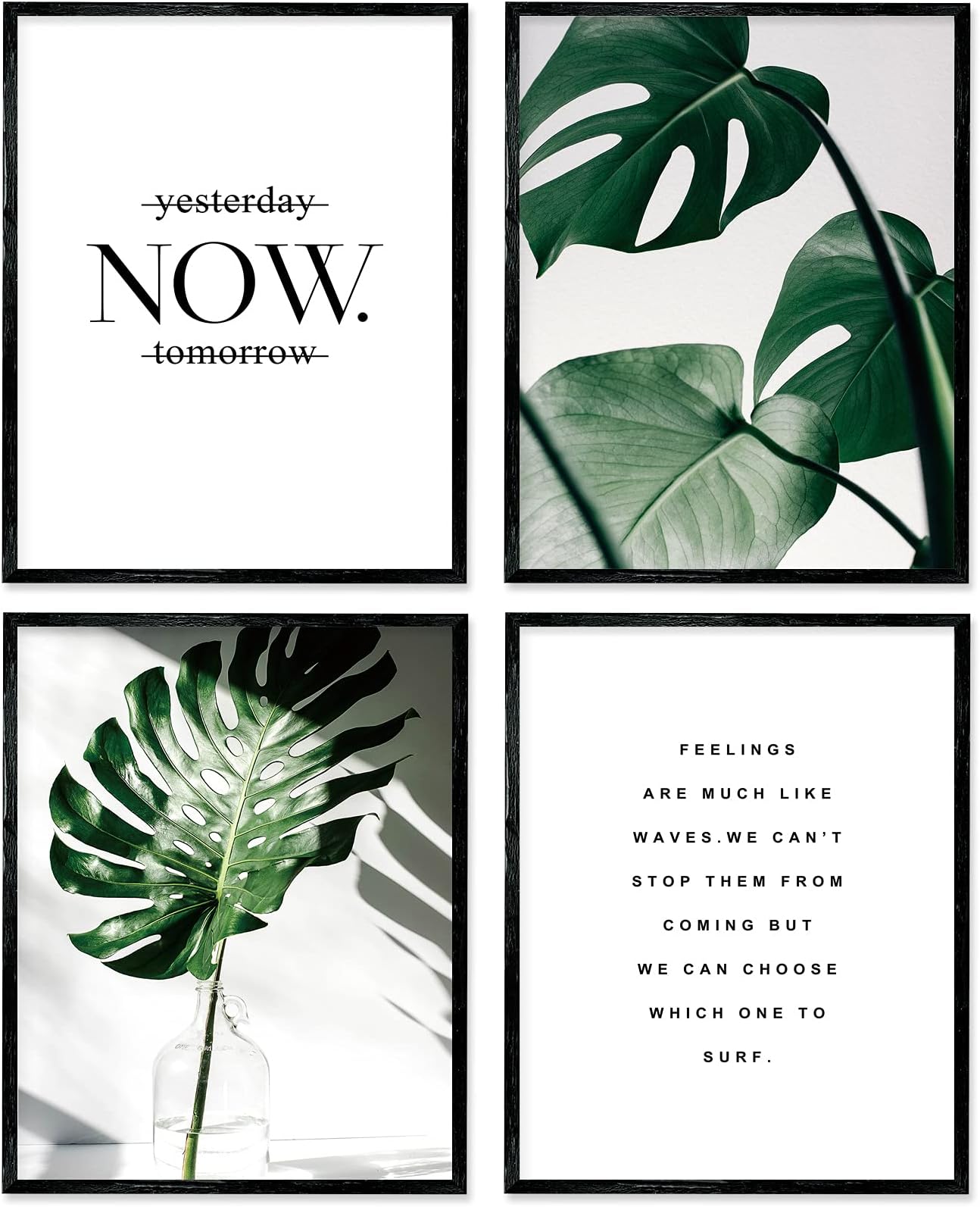 Botanical Leaf Wall Art, Motivational Wall Art Prints Canvas Poster, 8x10 Prints Unframed Set of 4 Plant Aesthetic for Bedroom Decor