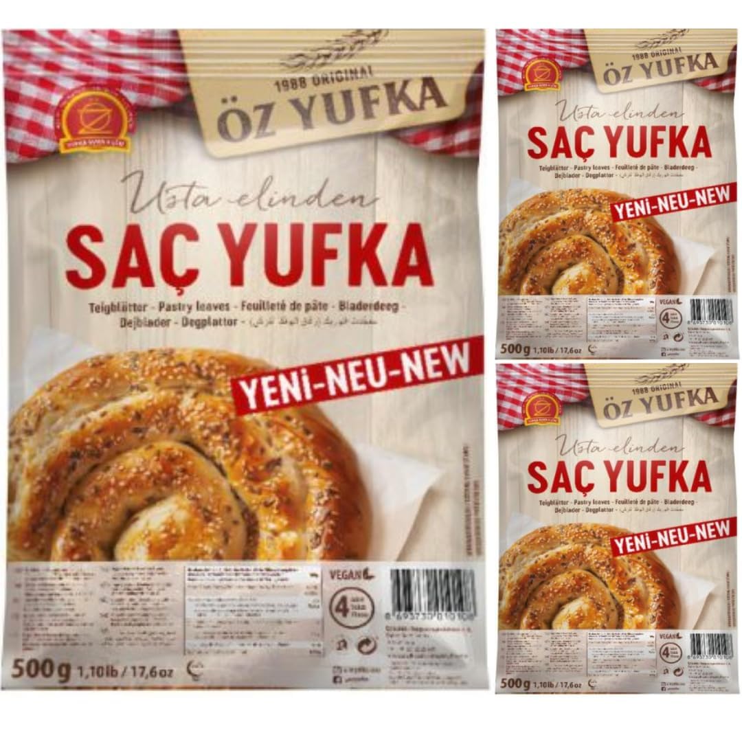 Öz Yufka Teigblätter Täglich frischer Teig - Frisches Gebäck, Teigblätter Filoteig 500 Gramm x 3 Packungen
