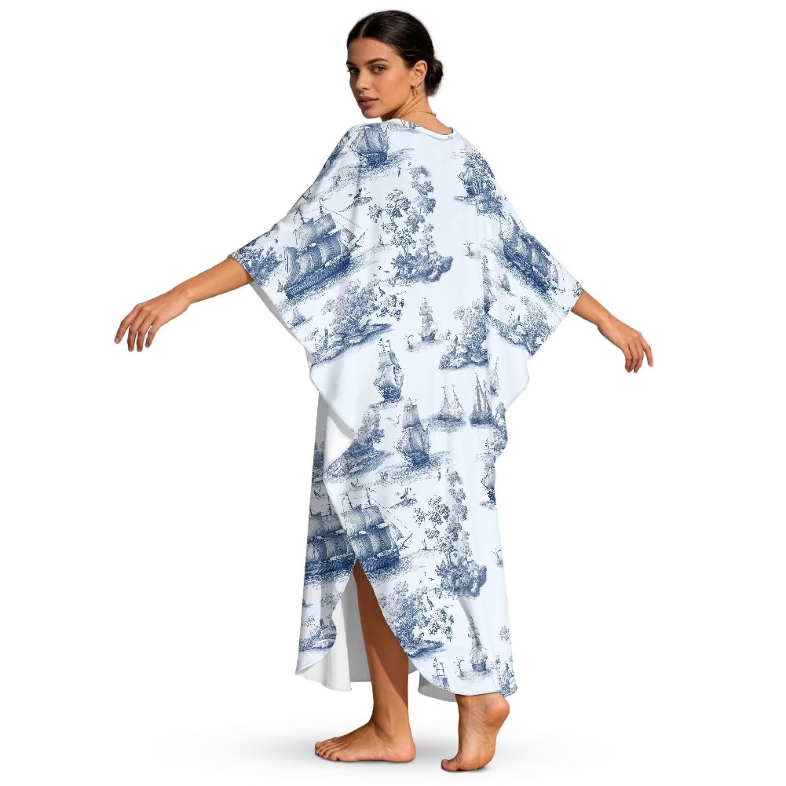 Xoenoiee Sukienki kaftan dla kobiet plus size dekolt w serek Moo Moos rękaw nietoperz kaftan sukienka plażowa strój kąpielowy okrycie