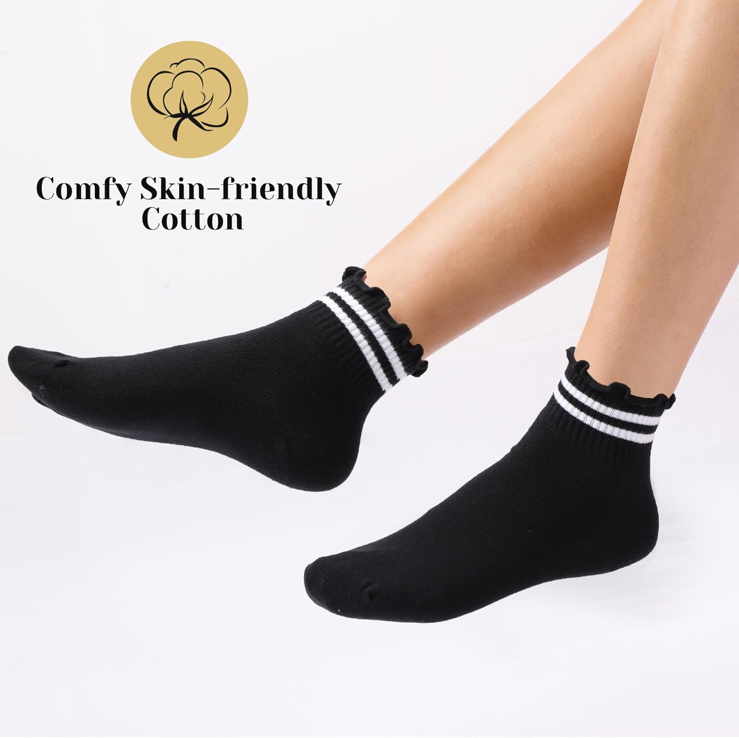 6 Pairs Womens Ruffle Socks Cute Frilly Ankle Sock Cotton Lettuce Edge Crew Socks - Image 7