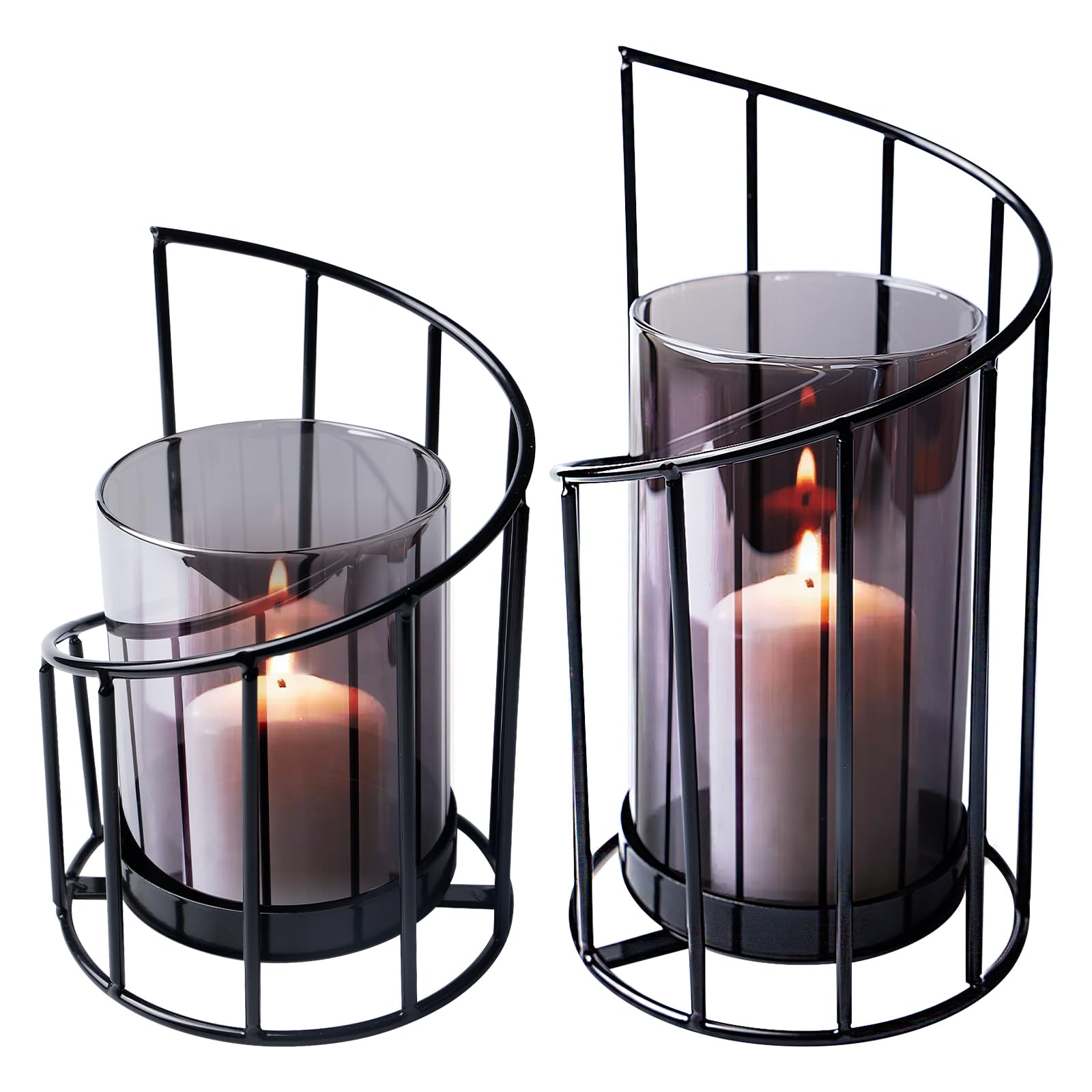 2PCS Bougeoir Mural avec Verre Tempête, Cylindre en Verre Noir avec Fond en Métal, Bougeoirs en Métal pour Extérieur, Photophore D'extérieur, Centre De Table Mariage pour Décoration De Table, Salon