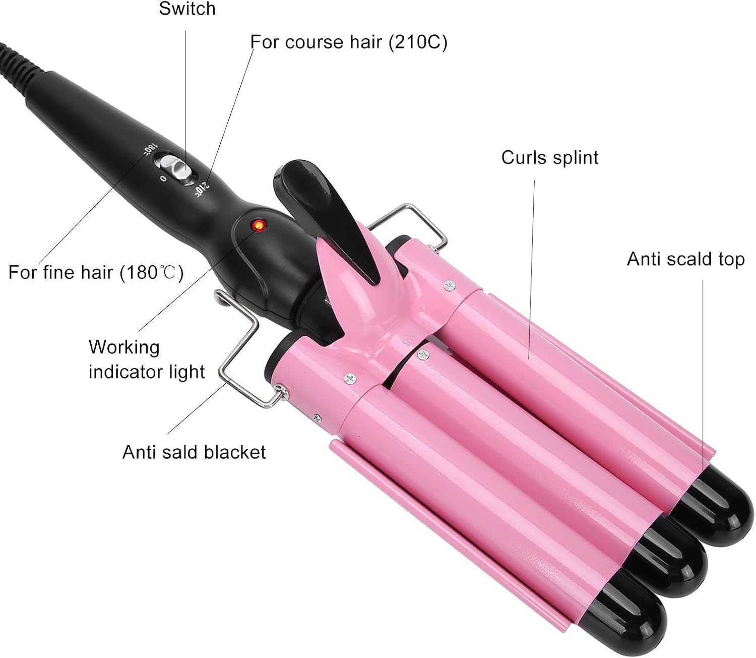 waver hair, 3 Curling Iron Wand Three Hair Waver Iron Hair Crimper Barrels Curling Waver Iron Heating Styling Tools Hair Curling Iron Wand 2 Temperature Tourmaline Electric Hair Styling
