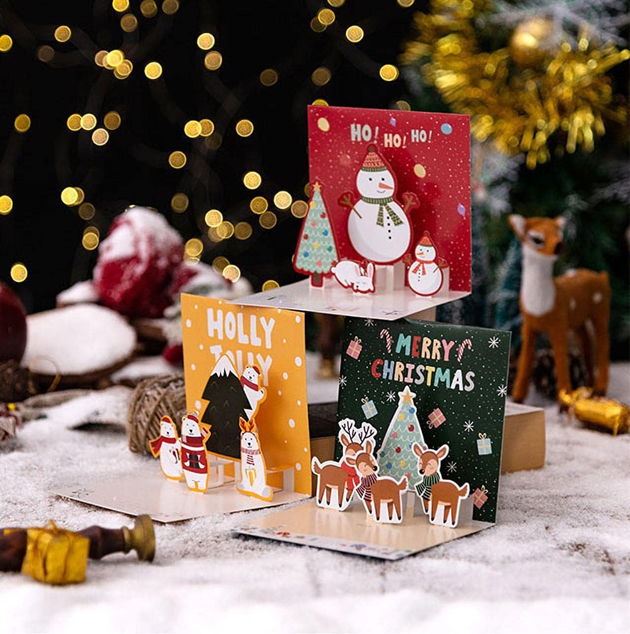 Sumairs Lot De 6 Cartes De Noël Pop-up 3D 2024, Avec Enveloppe, Papier De Qualité Supérieure, Motif De Père Noël, Bonhomme En Pain D'épices, Rose