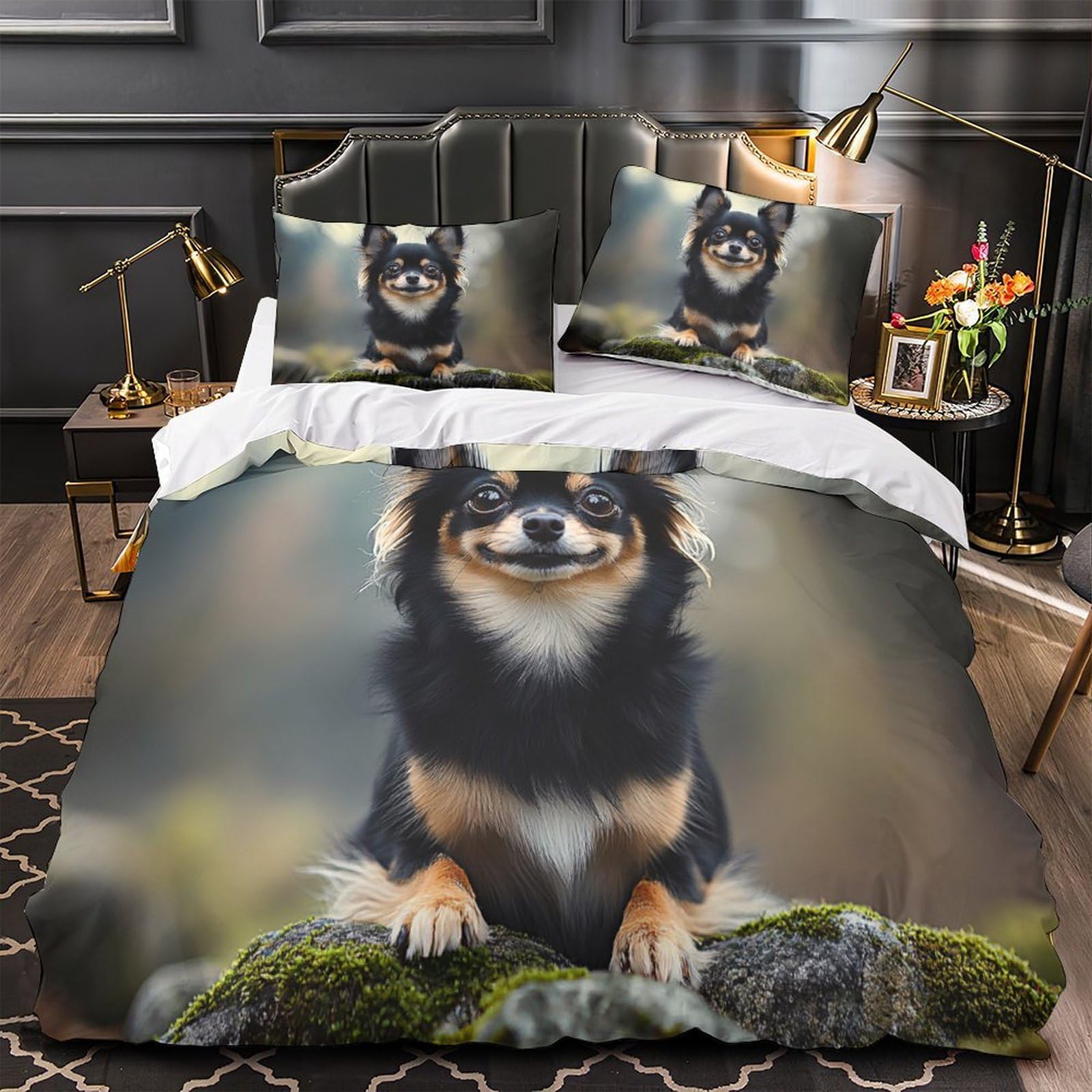Chihuahua housse de couette 140x200cm en microfibre douce avec fermeture éclair pour lit simple
