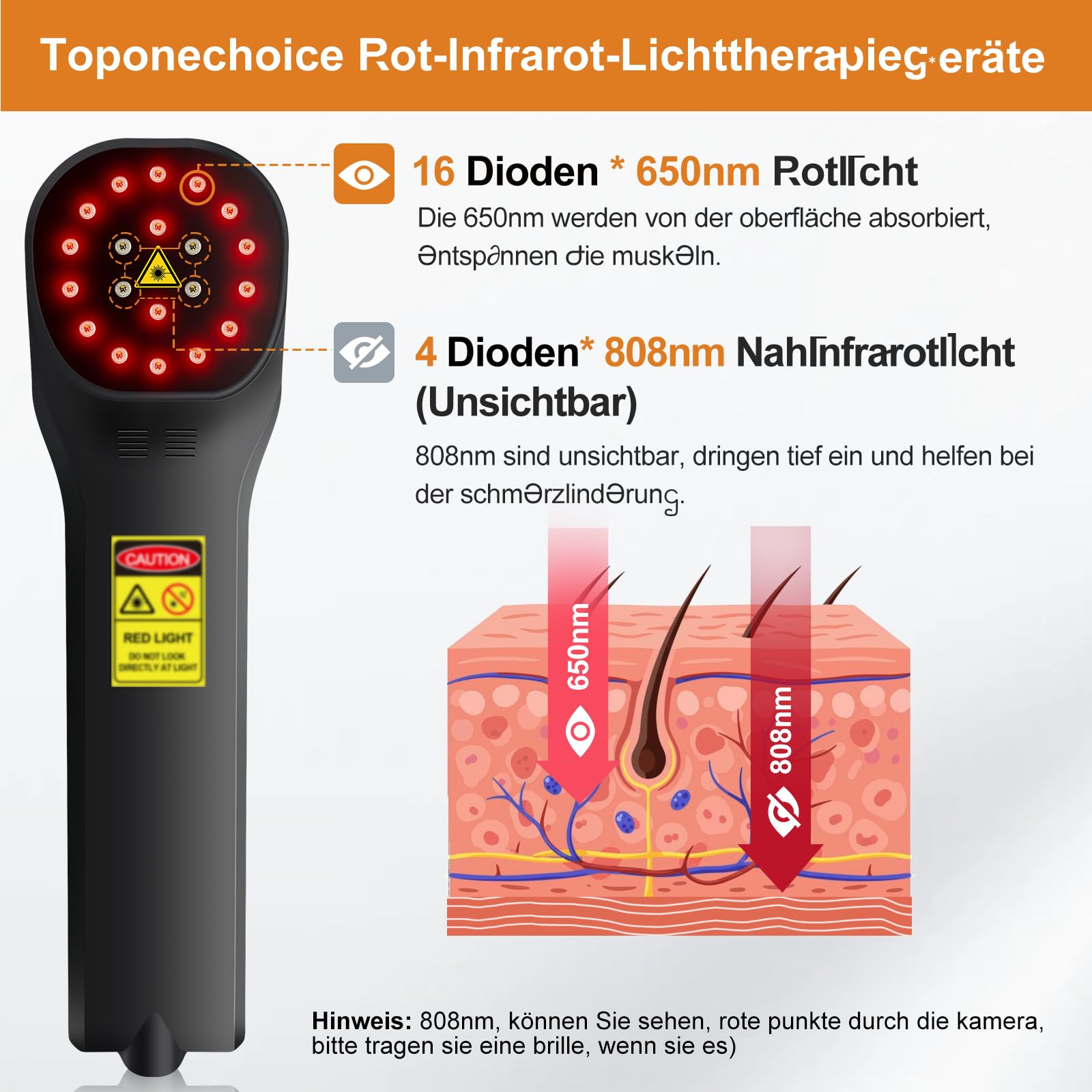 𝘙otlichtthera𝘱iegerä𝘵, 4x808nm+16x650nm, Na𝘩inf𝘳arot zu𝘳 Schme𝘳zlinde𝘳ung im Körpe𝘳, 𝘓icht 𝘵herapie-Sta𝘣 Schultern, Arme, Ellenbogen, Beine, Knie, Füße,Rücken,Haustiere,Hunde