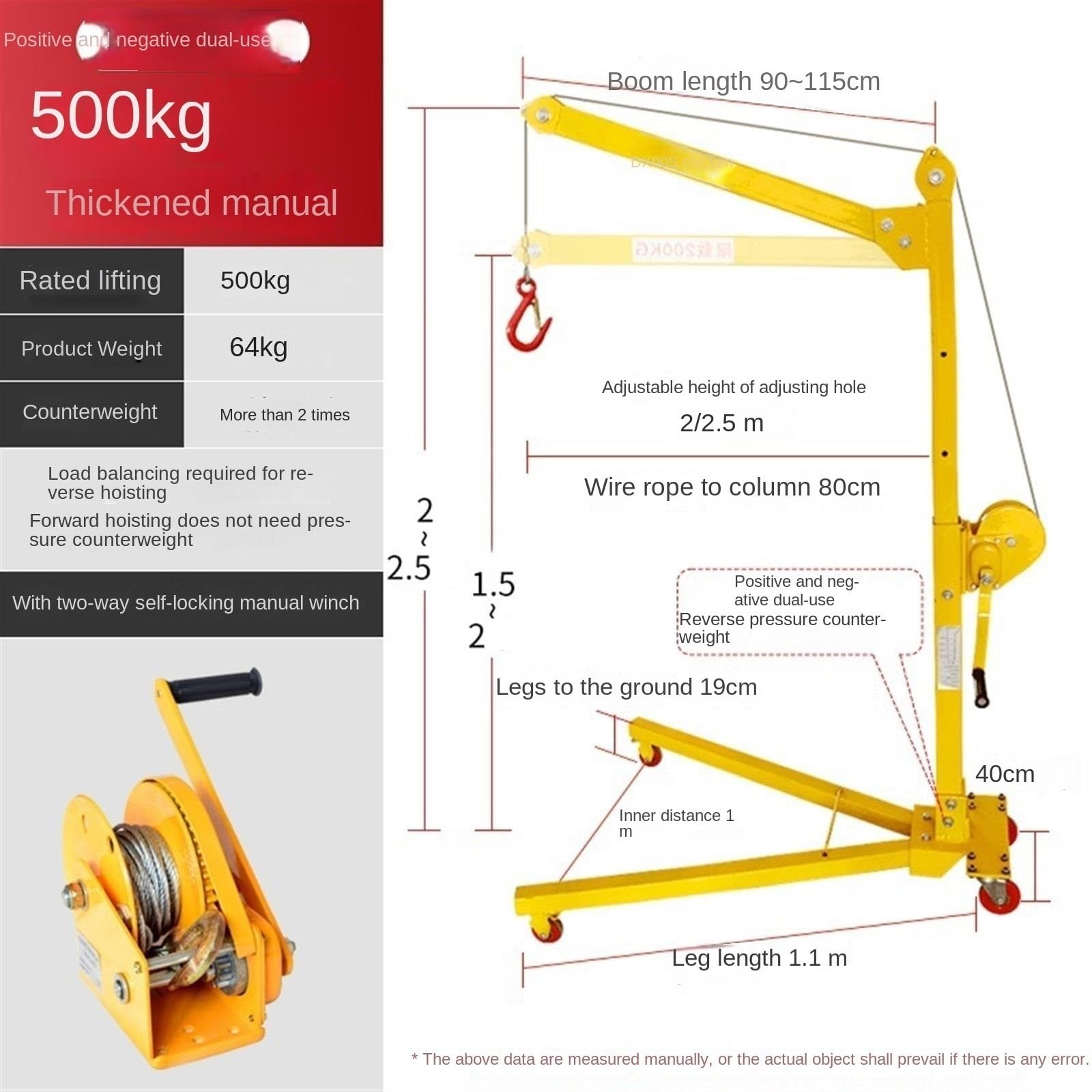 Tragbarer elektrischer Hebekran, 300 kg Kapazität, für Fahrzeughalterung und Haushalt, einfach zusammenklappbares Design