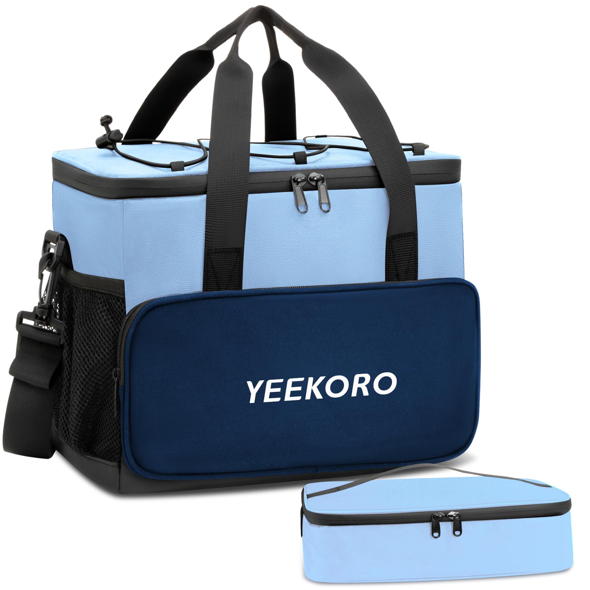 Borsa termica per il pranzo, doppia borsa termica con tracolla regolabile, per uomini e donne, a prova di perdite, ideale per lavoro, picnic, viaggi, turni di un giorno (blu)