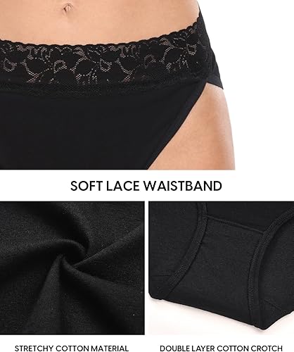 Miniatura 5 de RHYFF Ropa interior de algodón para mujer, calzones de bikini de corte alto, calzones elásticos de encaje hipster, calzoncillos para mujer, tallas