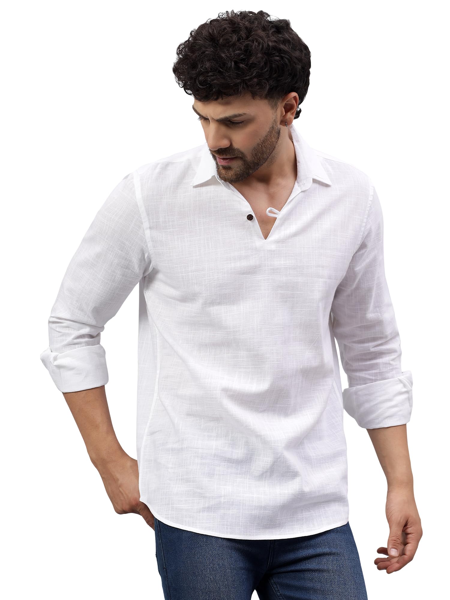 latest chikan Men's White Casual Cotton Blend Kurta Shirt-picture-16