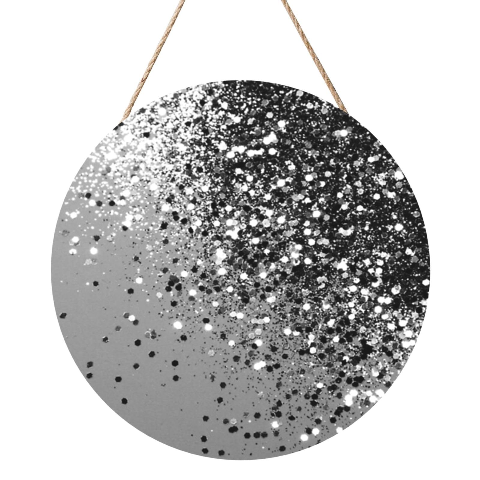 InOmak Sparkling Silver Gray, Round Wood Panel Painting 12 in, Wall Hanging Painting For Home