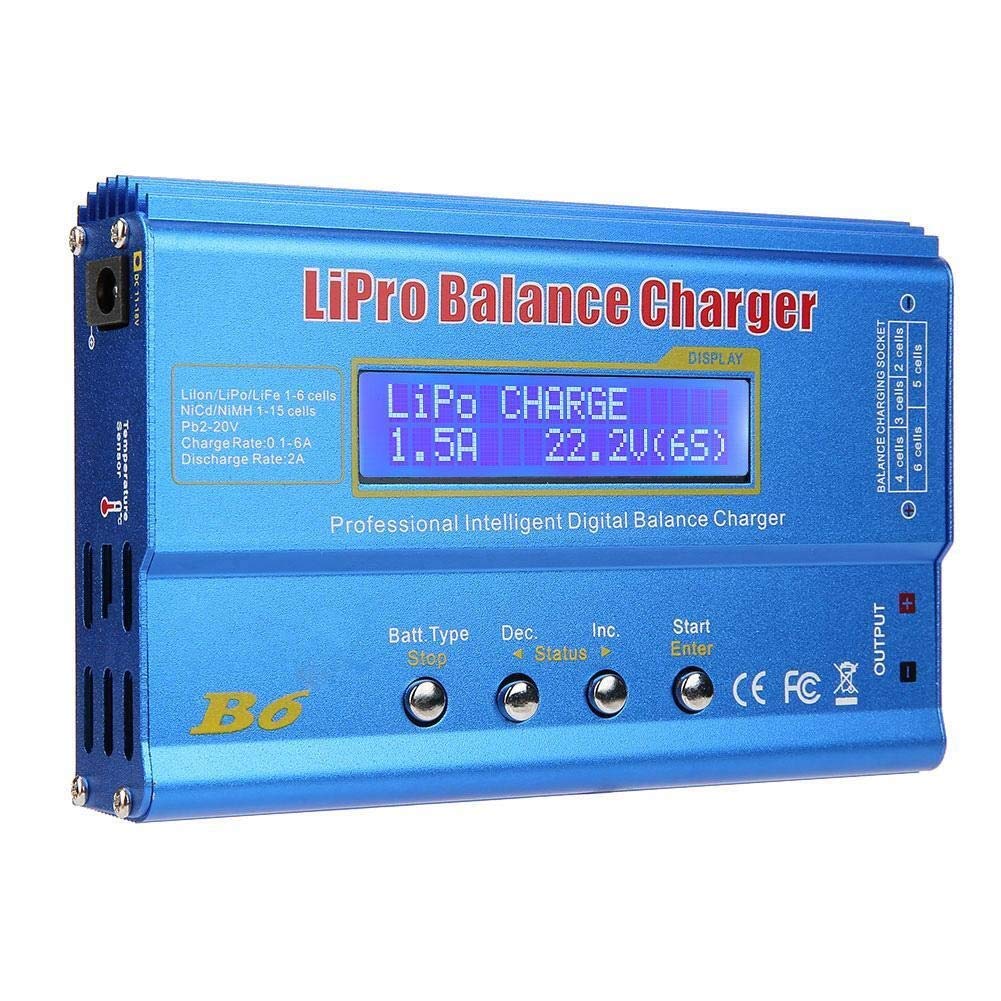 DEWIN Chargeur de Batterie LiPo équilibré, B6 80W Balance LCD Numérique Chargeur Déchargeur for LLiPo RC Batterie (EU Plug)