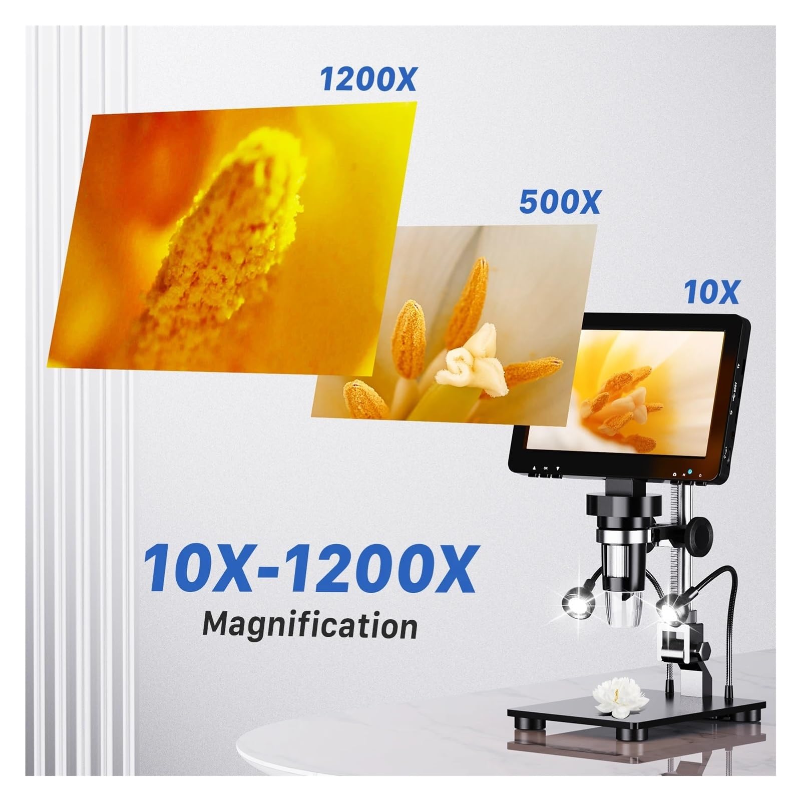 Microscopio Digital DM9 Pro con Pantalla IPS de 7'', microscopio visión Completa Monedas 1200X, Profesional for soldar 16 MP