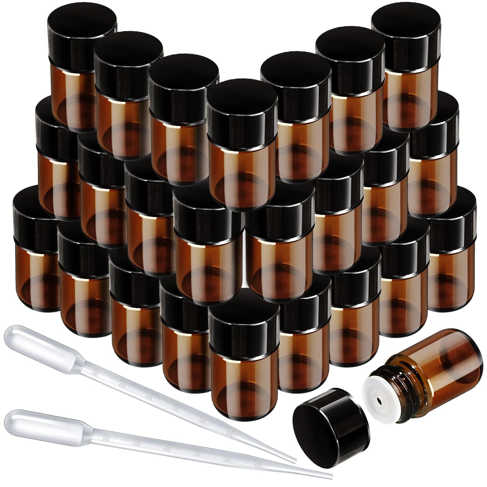 遮光瓶 2ml 精油小分け アロマオイル保存用 25本セット スポイト付け アロマ保存容器 精油瓶 ガラス製 茶色