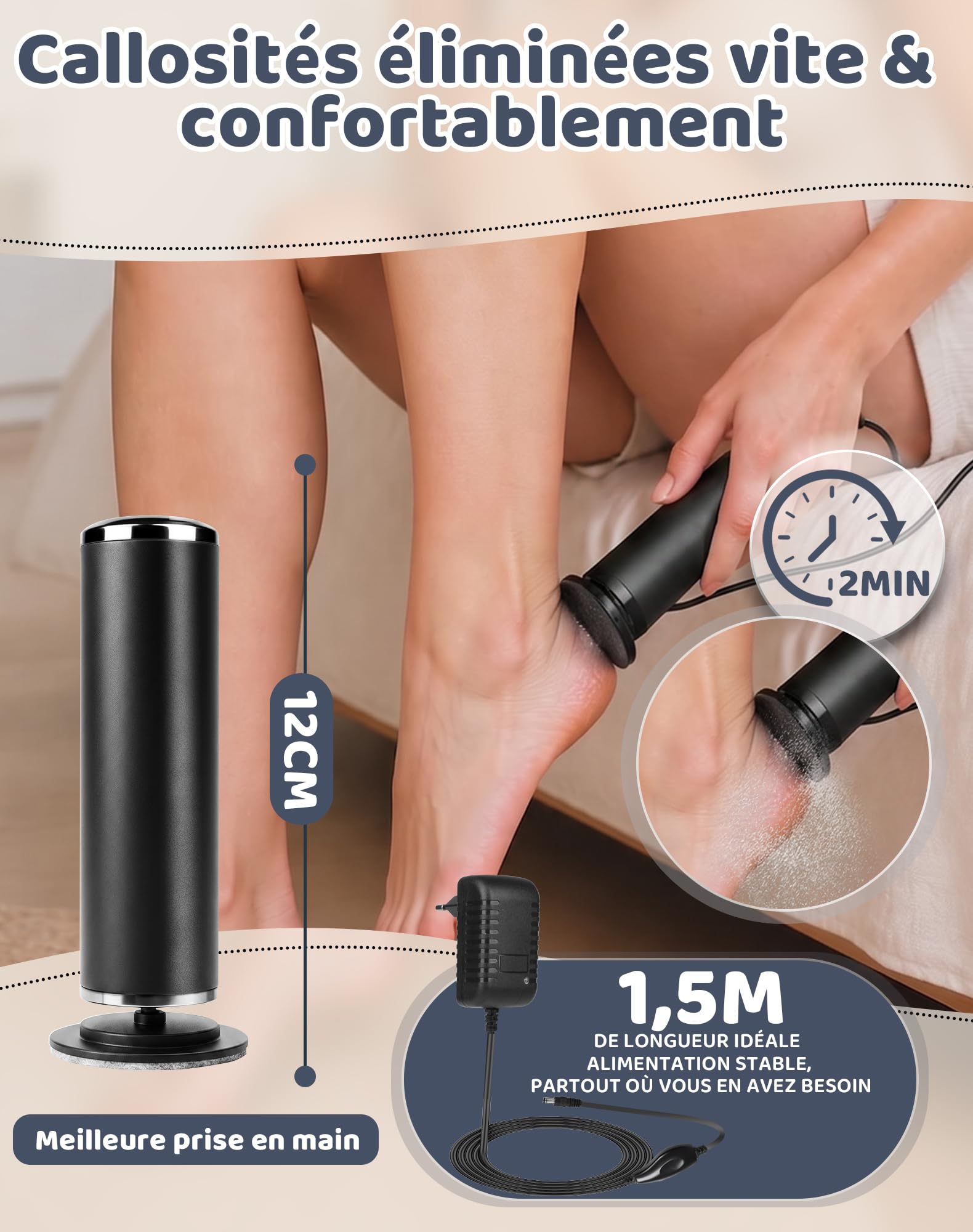 Rapeuse Pieds électrique avec 60 Disques Abrasifs et Vitesse Variable Anti-callosité Lime Pieds Electrique Râpe à Pied Pédicure Honeyglow Élimine Callosités Et Peau Morte À La Maison, Noir mat