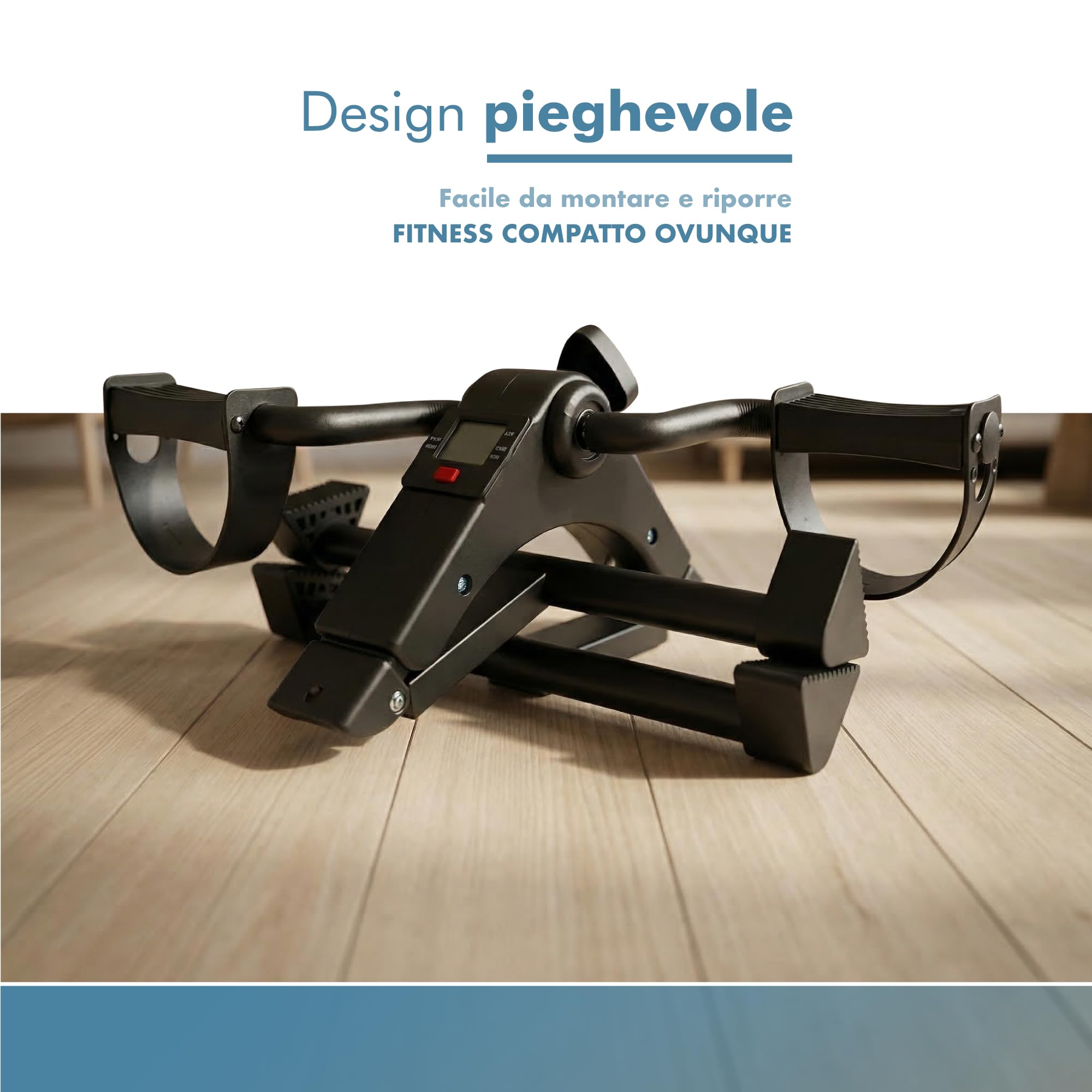 PORTENTUM Pedaliera riabilitazione per anziani con base migliorata e tappetino antiscivolo – Pieghevole – Schermo LCD – Mini cyclette da seduta braccia e gambe compatta con resistenza regolabile