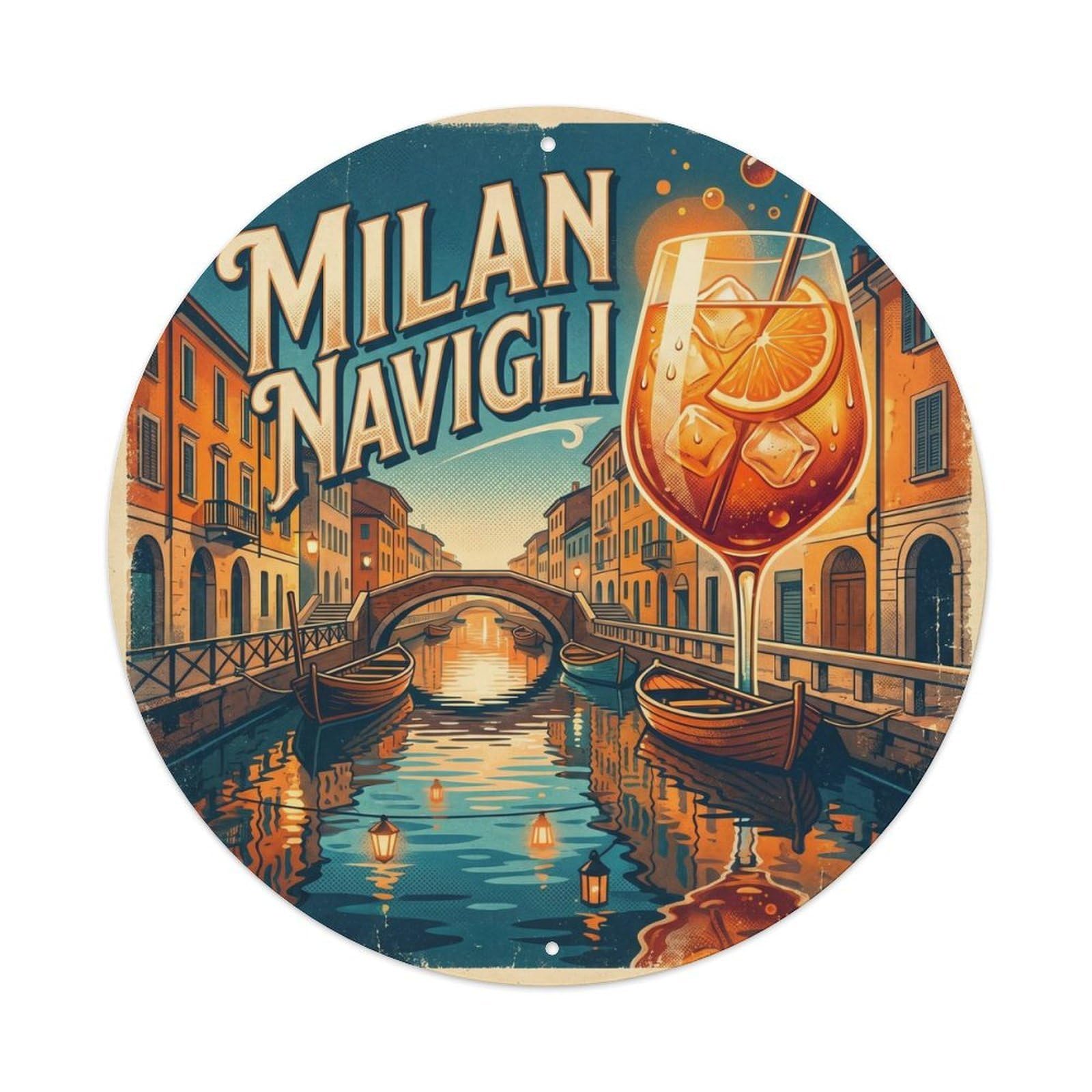 Retro Milan Italy Navigli Heritage City Travel Metal Tin Sign