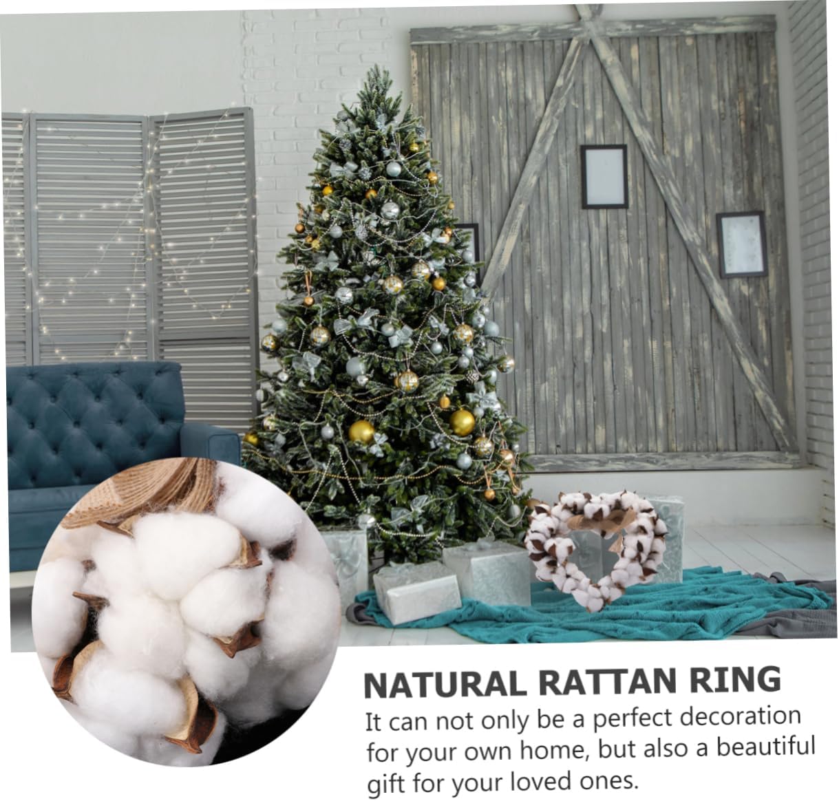 VOSAREA Home Decor Cotton Wreath Farmhouse Decor Rattan Garland Ornament Heart Rustic Wedding Wreath Front Door Fireplace Window Vintage Wedding Decor