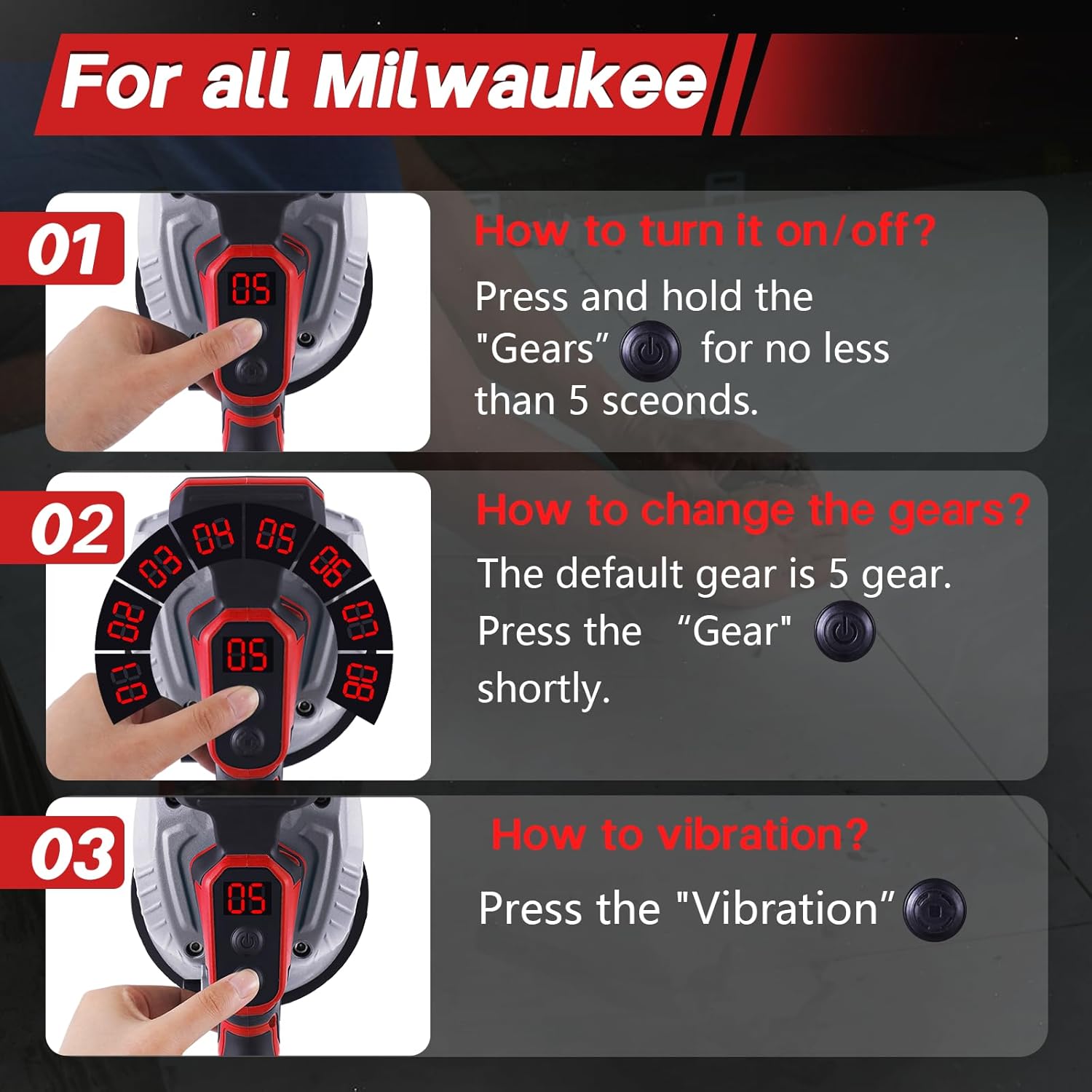 YJINGRUI Tile Vibration Leveling Machine, for Milwaukee 18V Max Battery, Cordless Tile Installation Tool, Tiler Vibrator Tool with 8 Speed, Suction Cup, Digital Display for Floor Wall (No Battery)