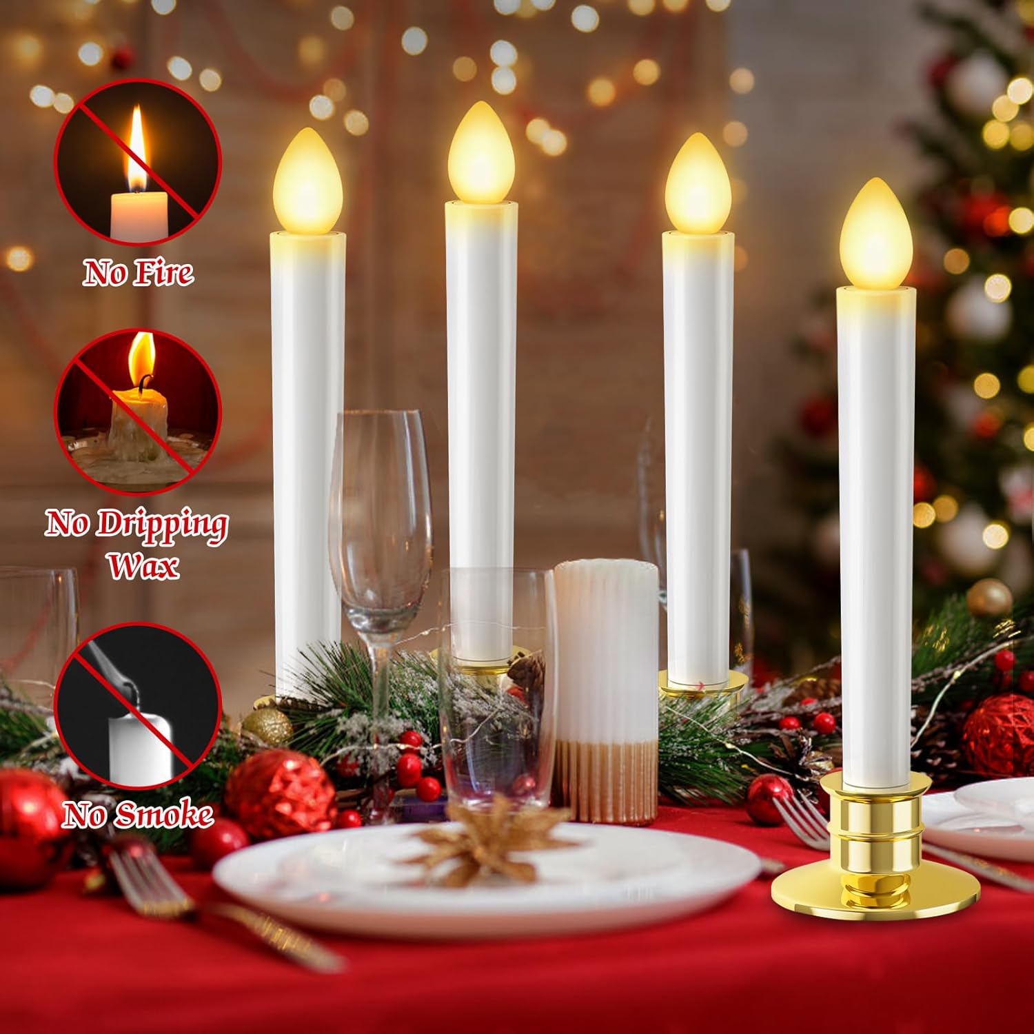 Christmas Window Lights 6 Pack Battery Operated Candles With Remote Control Timer Gold Holders Flameless LED Decorations for Window Decor Party Xmas Table Top
