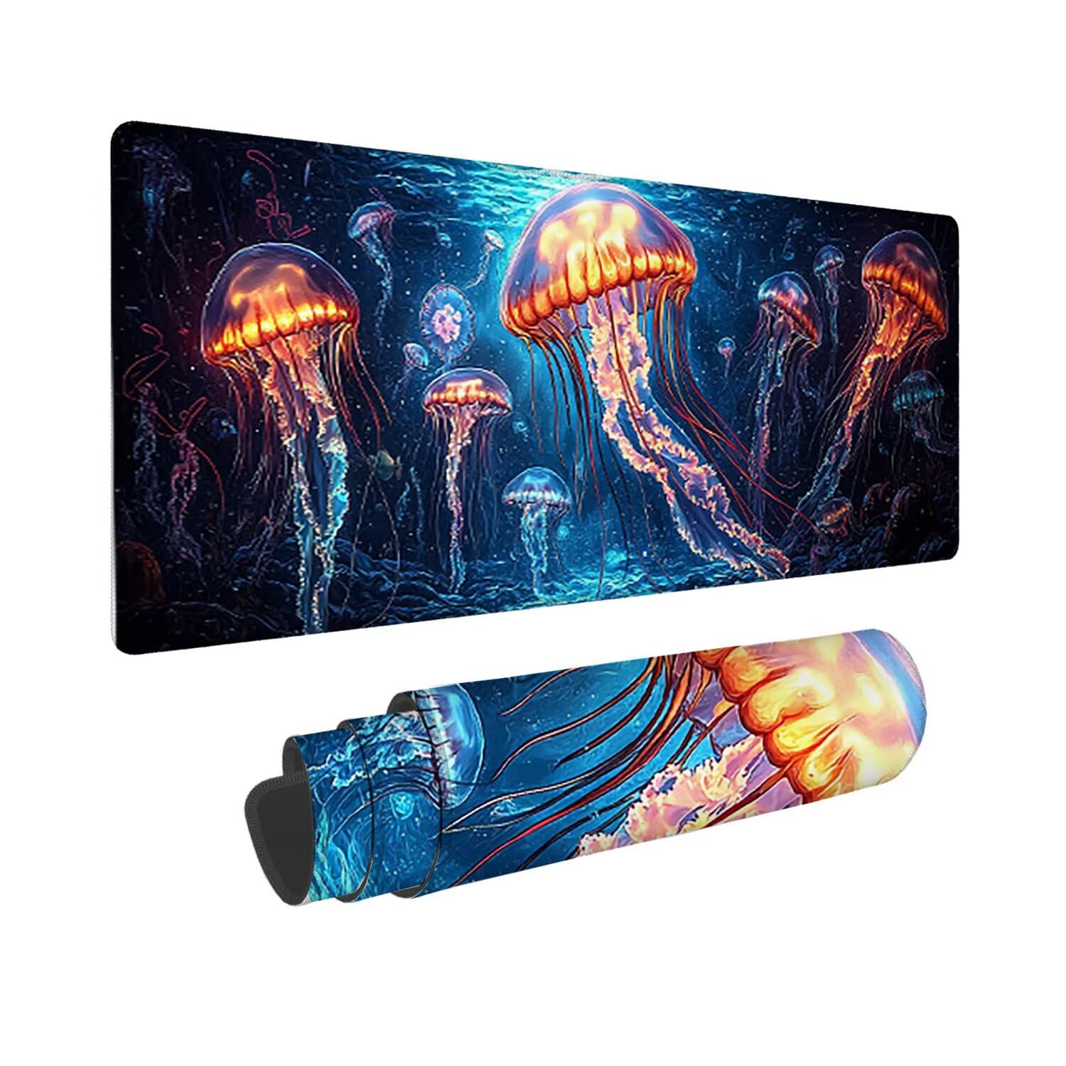 Podkładka pod mysz do gier XXL duża mysz 1600 x 800 mm, duża podkładka pod biurko z antypoślizgową gumową podstawą dla graczy, komputer, poprawia precyzję i szybkość (meduzy) o754