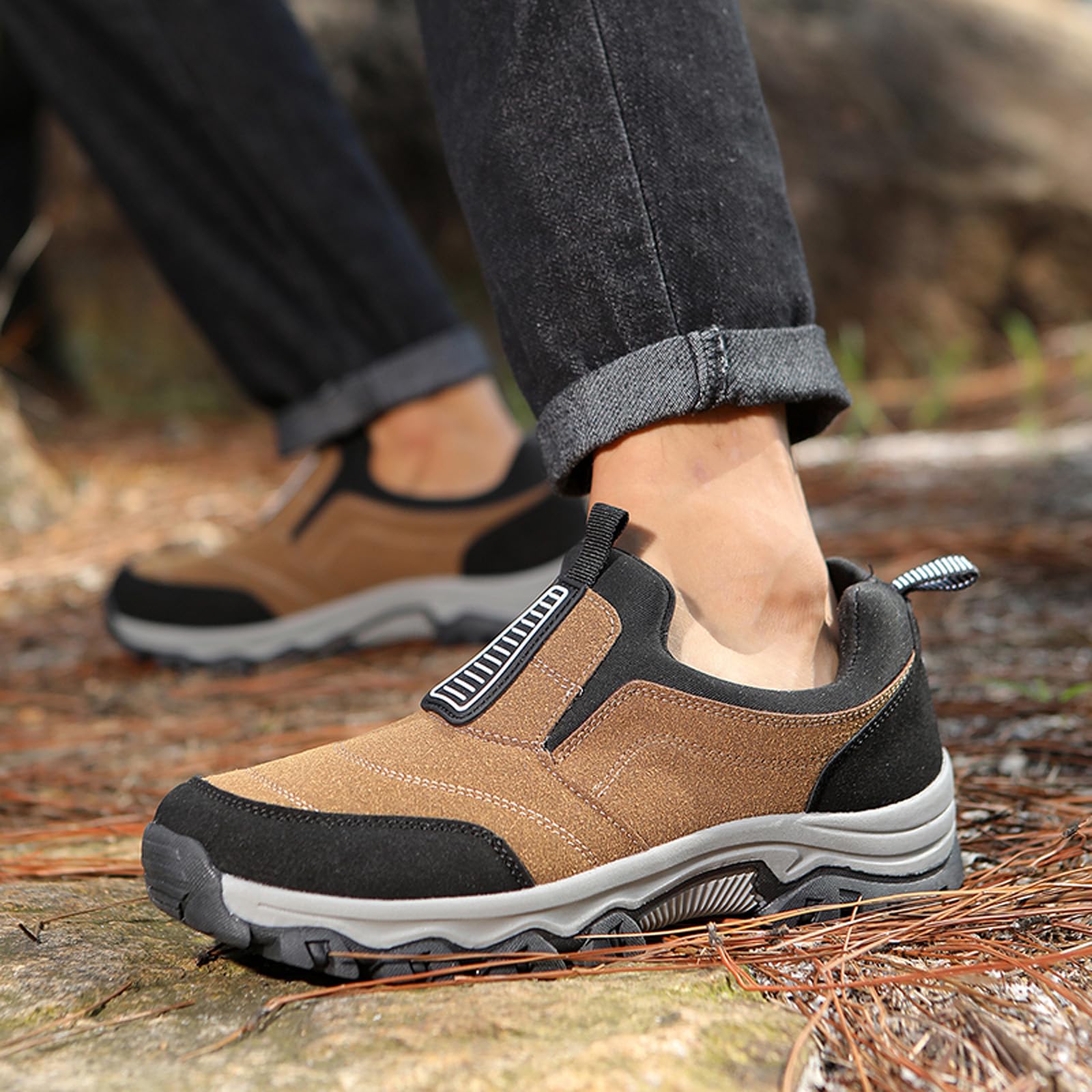 Sneaker Herren Ohne Schnuersenkel Slip-on Schuhe Wanderschuhe Weite Breit Trekkingschuhe rutschfest Sportschuhe Leicht Walkingschuhe
