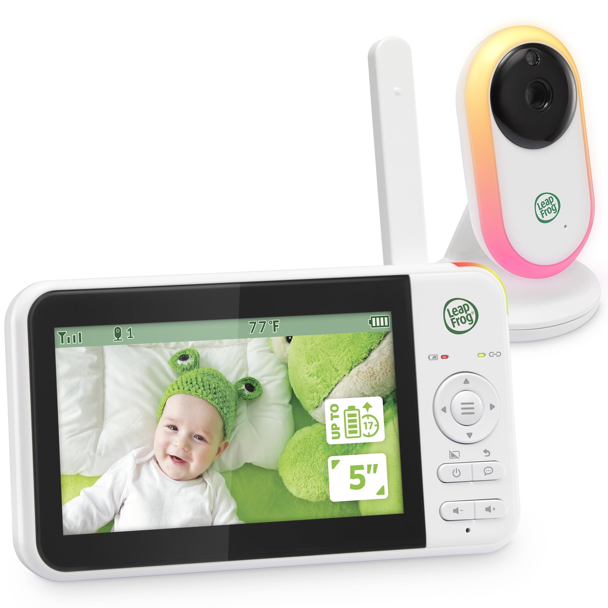 LeapFrog LF2415 Baby Monitor With 5" LCD Screen, Indoor, 1000ft Range, NightVision, Soothing Lullabies, NightLight, 2-Way Audio Talk, Temperature Alert