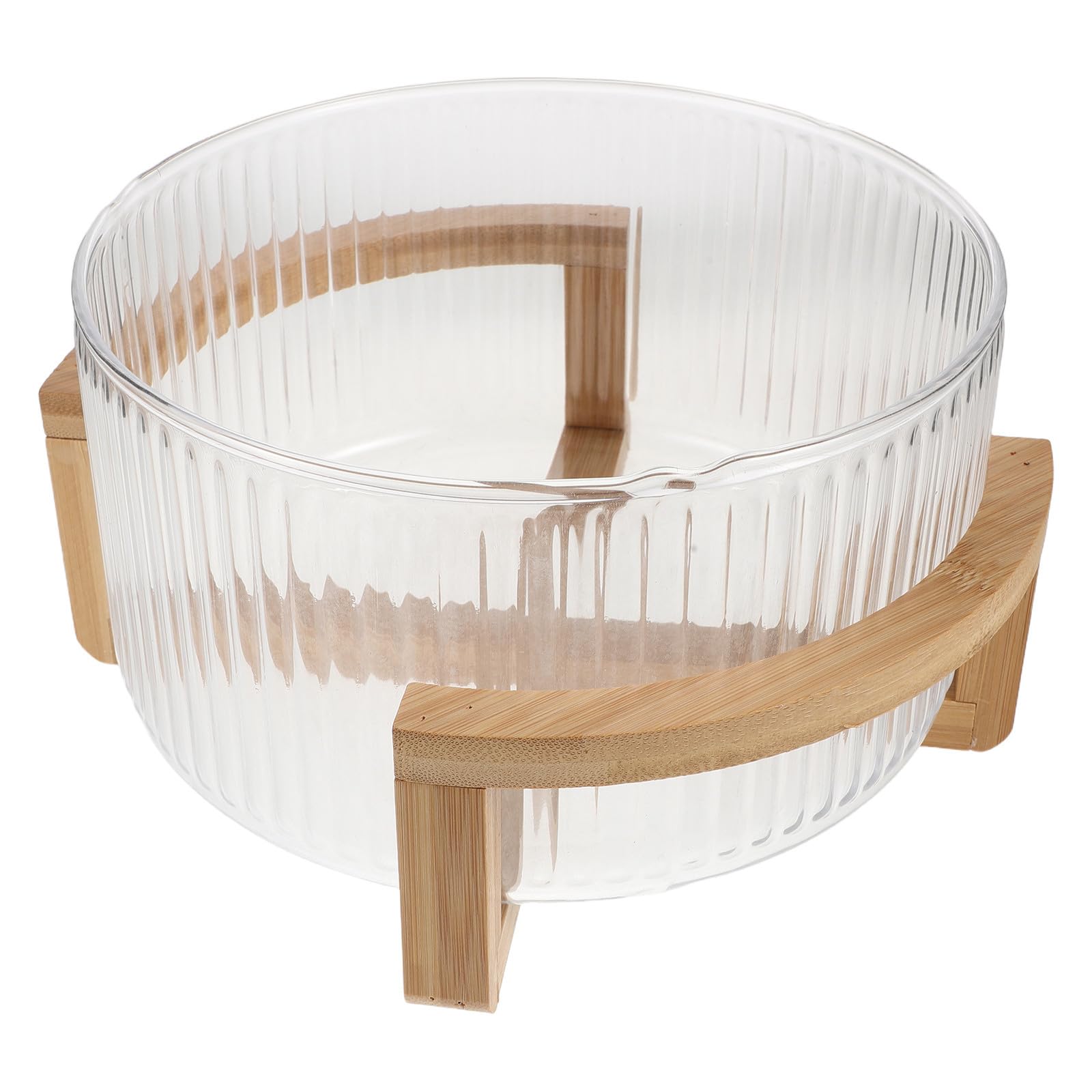 Uonlytech Vidrio con Base de 1.8l con Diseño Elegante y Rayas Verticales para Servir Ensaladas en Reuniones y Cocina