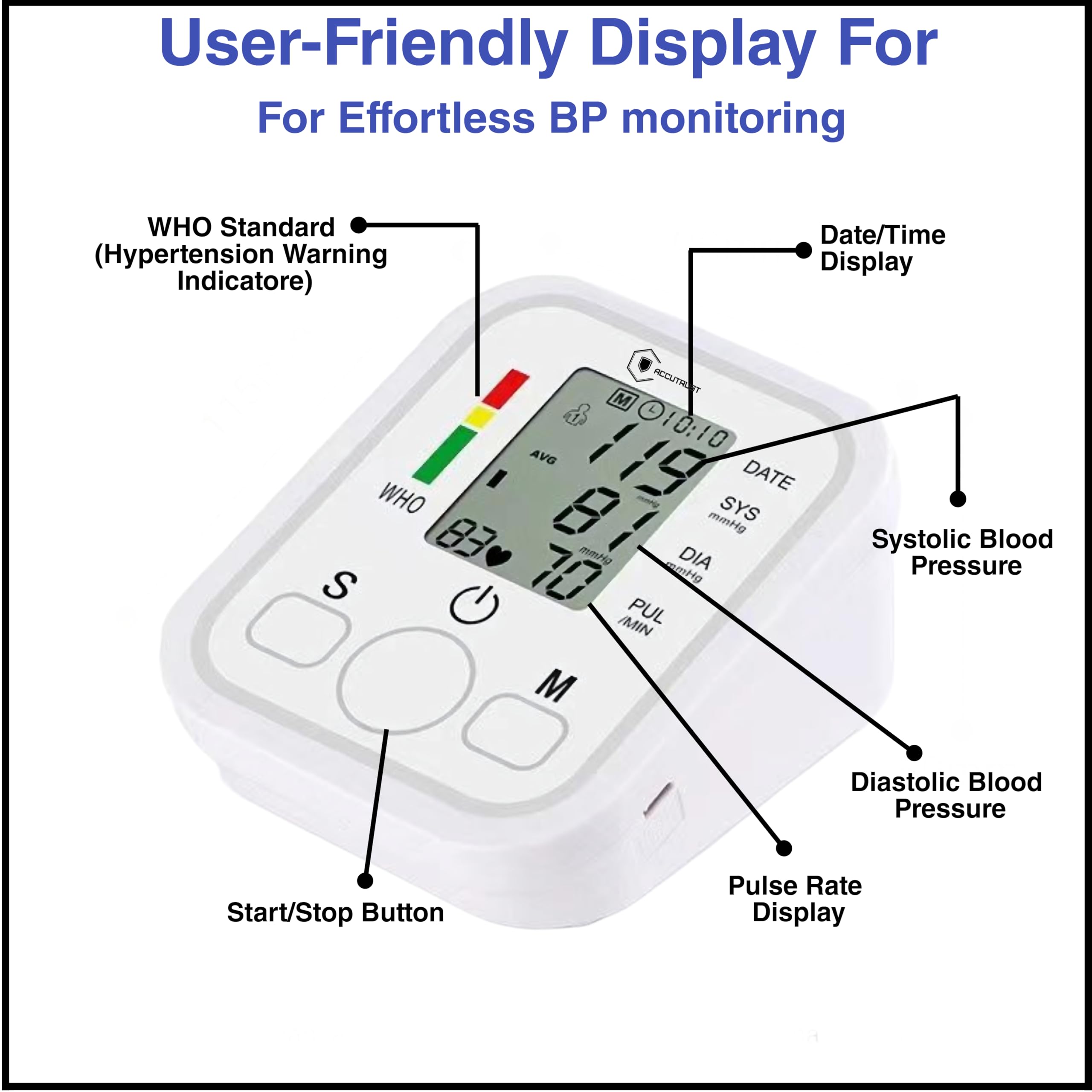 AccuTrust Professional Digital BP Monitor with Talking Feature and Wide LCD Display | Upper Arm Blood Pressure Machine for Adults & Family Smart Arm Blood Pressure Monitor with Guidance 2