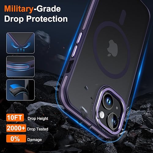 Miniatura 4 de JAME Funda para iPhone 15, iPhone 15 con 2 protectores de pantalla de vidrio templado, compatible con Magsafe, protección de grado militar, funda
