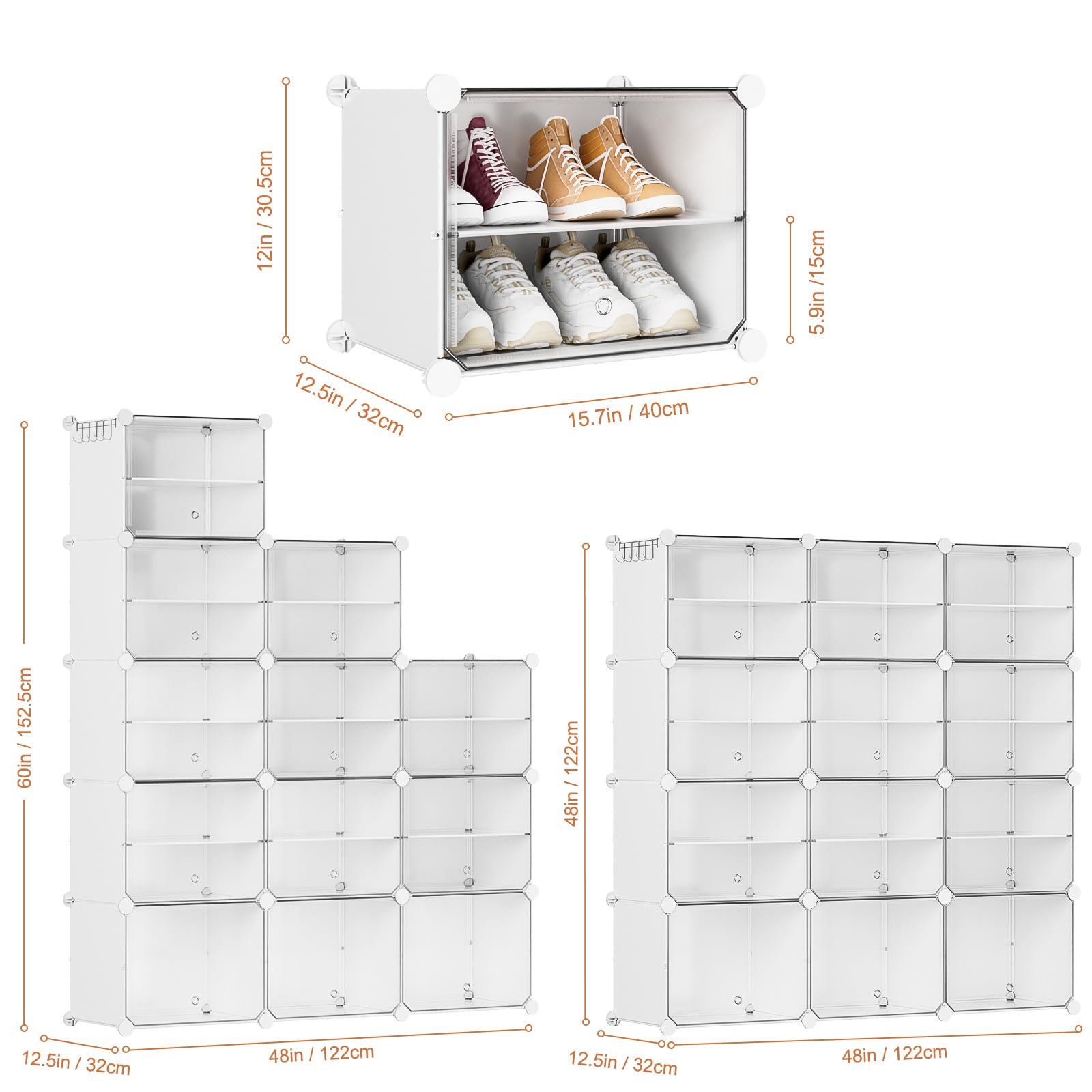 Étagère à Chaussures avec 44 Compartiments, étagère à Chaussures Haute et étroite, étagère à Chaussures Blanche, Armoire à Chaussures Haute fermée pour Garde-Robe, Couloir, Chambre à Coucher