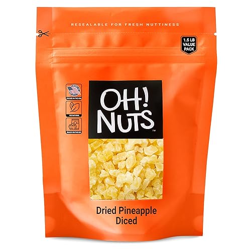 Oh Nuts Piña seca en dados  Bolsa a granel de trozos de piña tropical deshidratados para rebanar y hornear  Bajo en azúcar sodio y colesterol sin