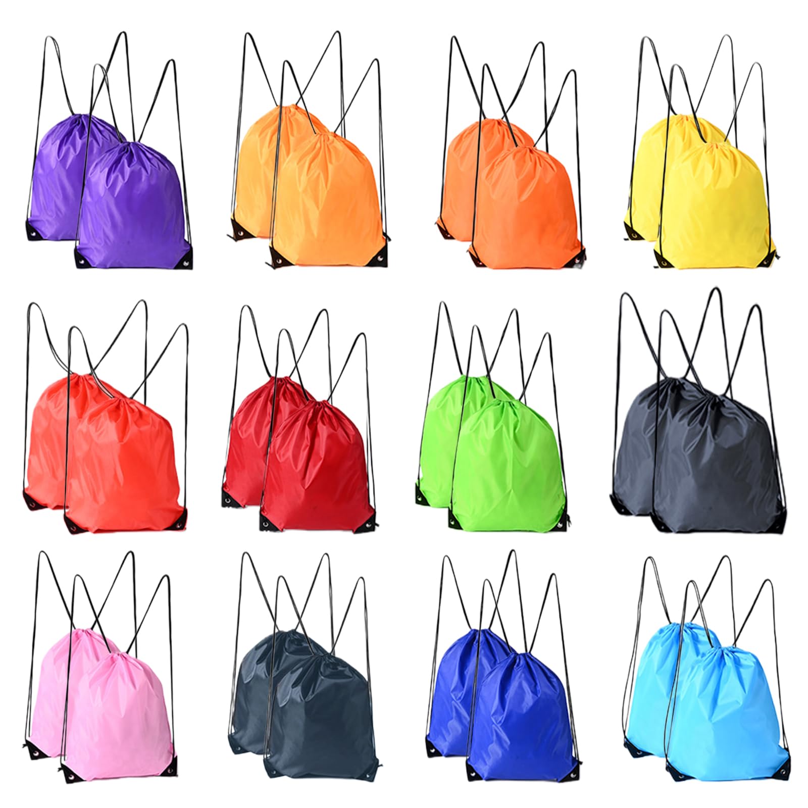 PRITOK 24 Pieces Drawstring Bags for Kids Adults: 210D Polyester Waterproof Drawstring Gym Bag, Large Capacity PE, Drawstring Backpack Bags for Sports, Gym, Swim, and Travel School Outdoor (34×42cm)