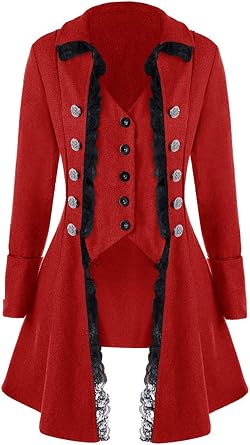 BITSEACOCO Women Renaissance Steampunk Jacket, Medieval Halloween Costumes Gothic Victorian Pirate Tailcoat Frock Coat