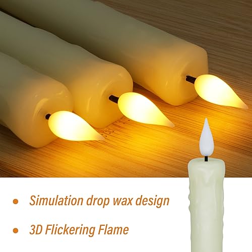 Miniatura 4 de PChero Velas cónicas sin llama LED de cera real con temporizador remoto, candelabros LED marfil de 6.4 pulgadas, funcionan con pilas con llama
